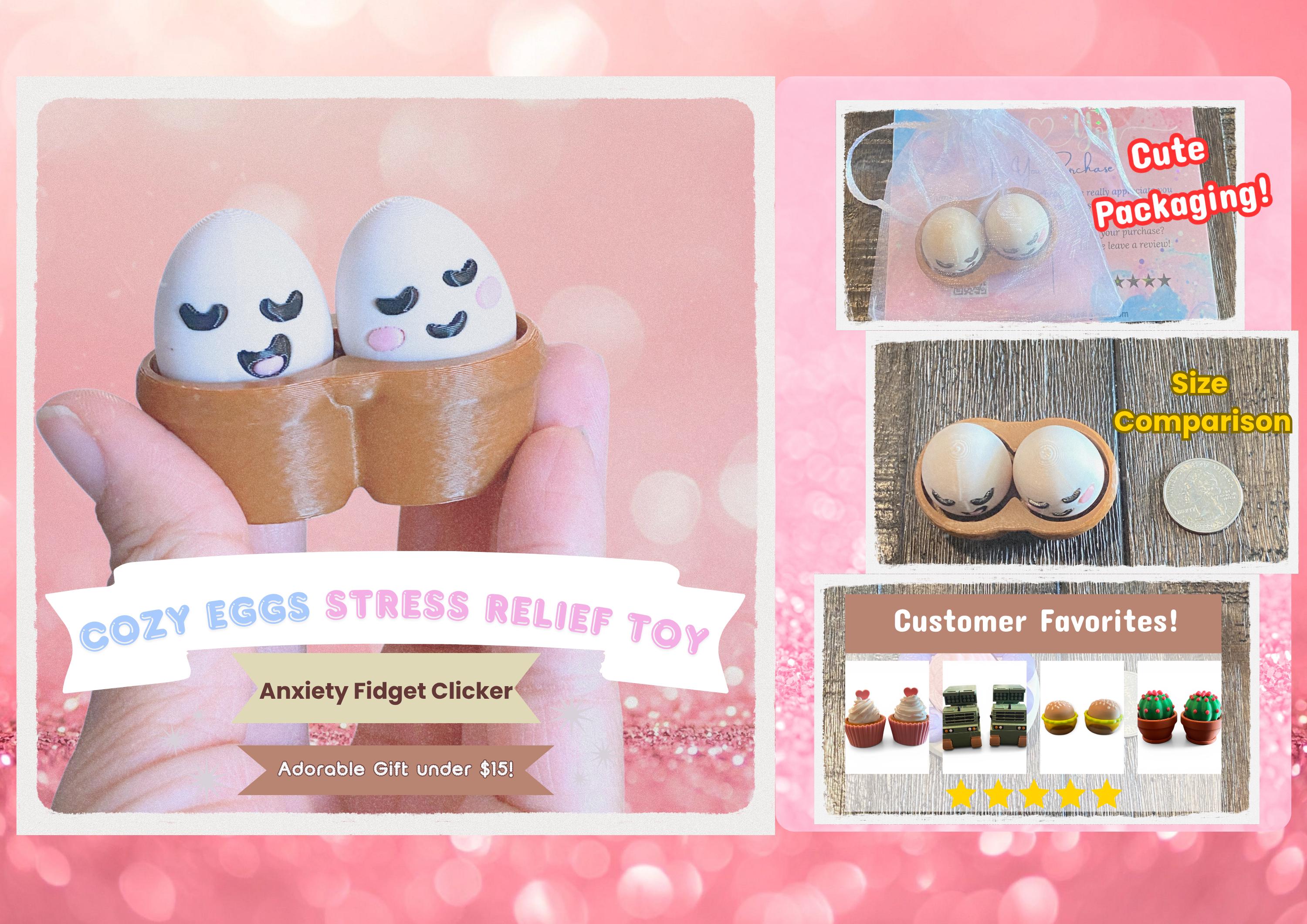 Cozy Chill Eggs Fidget Clicker Keychain | 3D Printed Sensory Toy | Anxiety Relief Gift