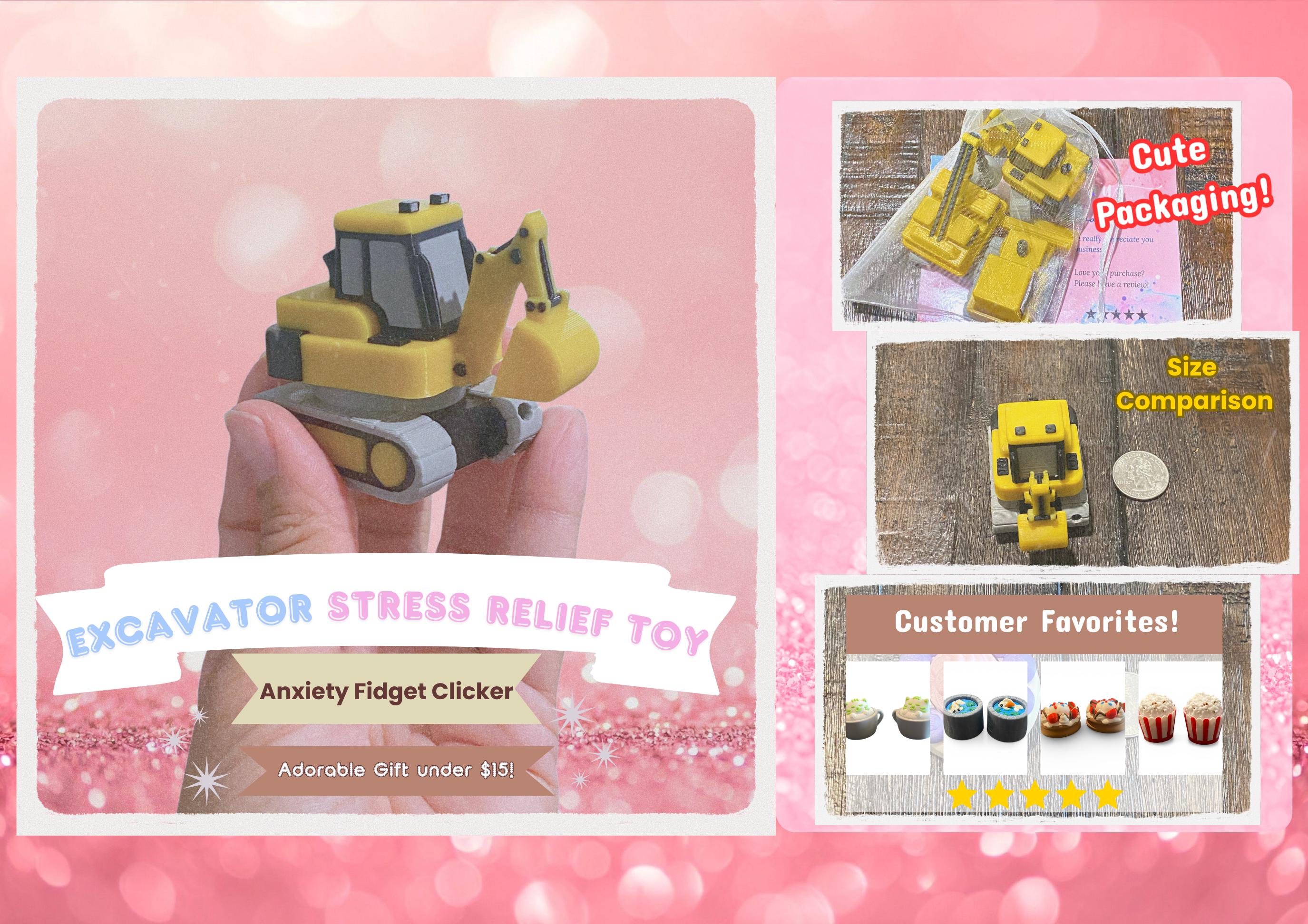 3D Printed Construction Vehicle Fidget Keychain | Spinning Excavator, Wrecking Ball, Bulldozer Sensory Toy
