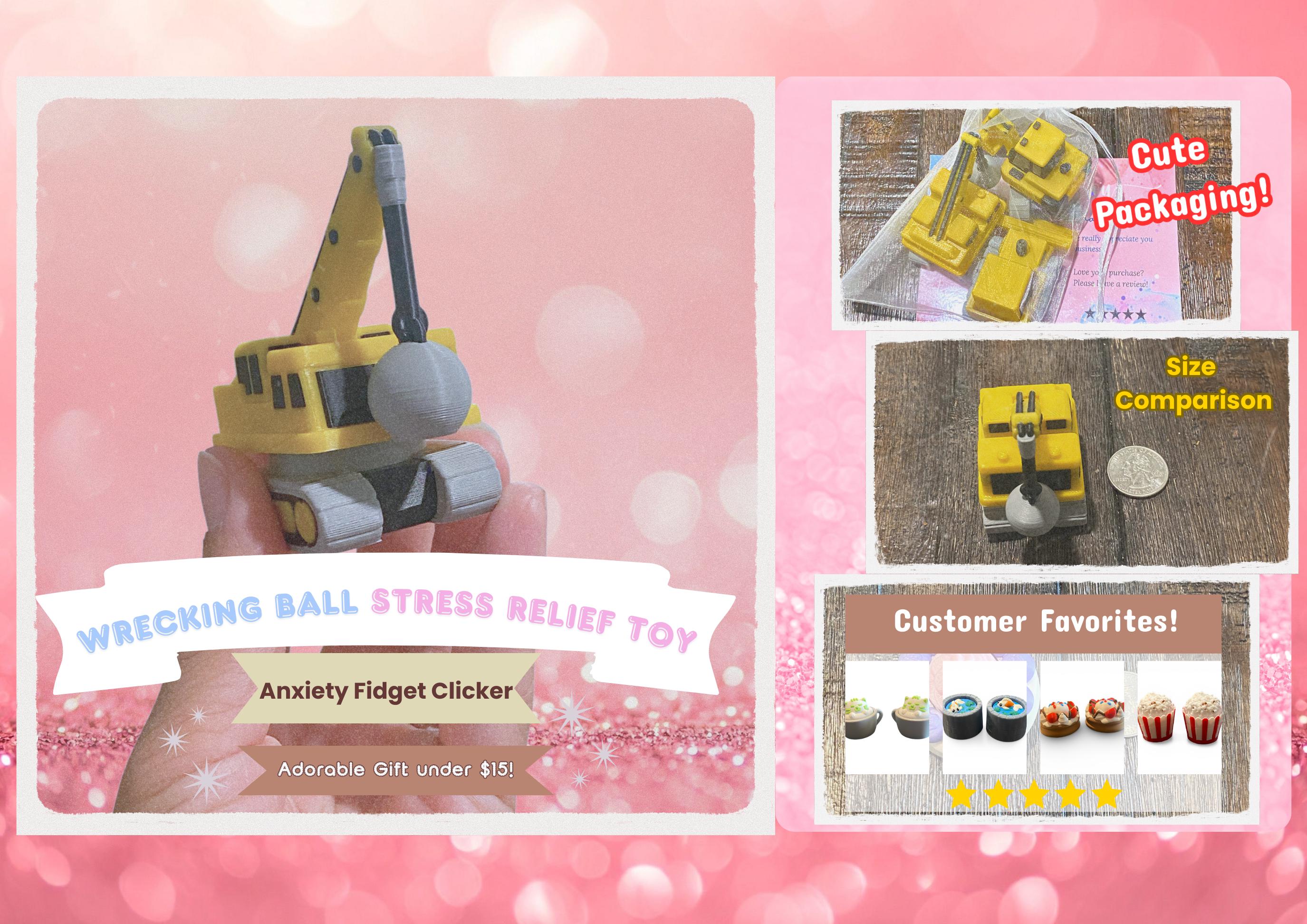 3D Printed Construction Vehicle Fidget Keychain | Spinning Excavator, Wrecking Ball, Bulldozer Sensory Toy