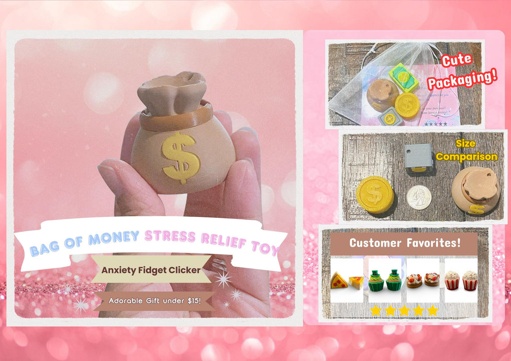 Money Fidget Clicker Keychain | Coin, Safe, Cash Bag, Stack (3D Printed)