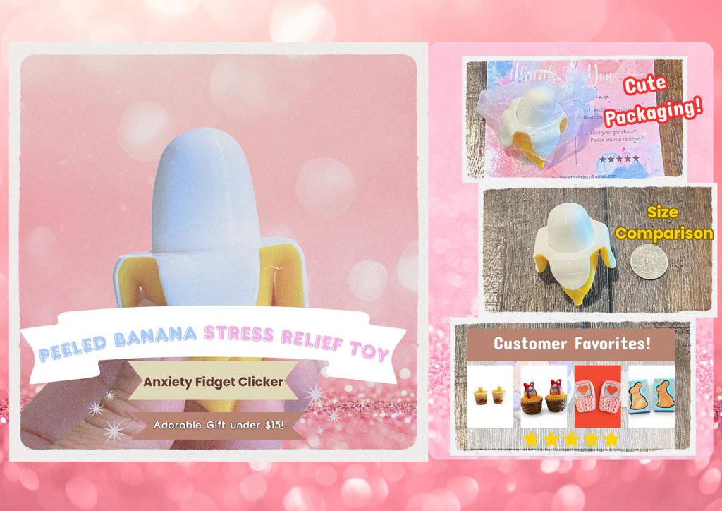 Yummy Peeled Banana Fidget Clicker Keychain | Banana Sensory Toy | Anxiety Stress Relief