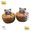 Adorable Cat in Yarn Basket Fidget Keychain | 3D Printed Sensory Toy, Stress Relief Clicker
