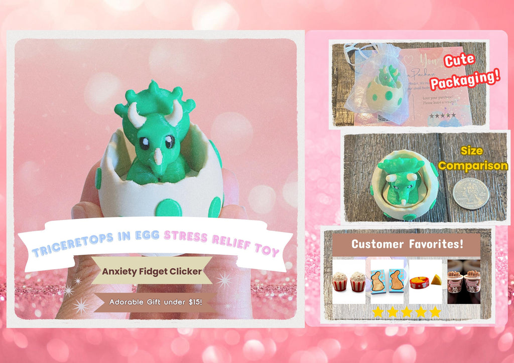 Charming Triceratops in Egg Stress Relief Fidget Clicker | 3D Printed Sensory Toy