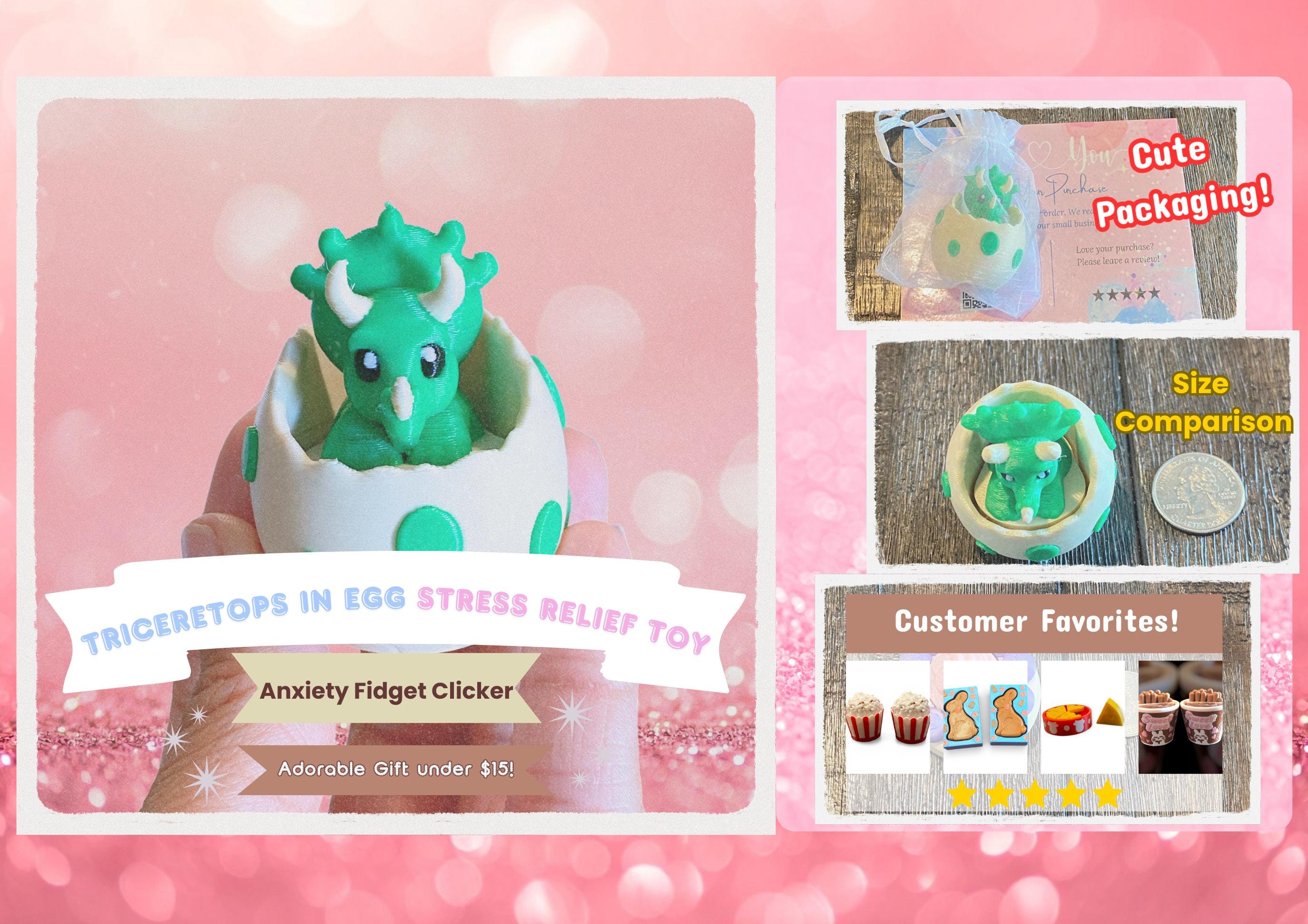 Charming Triceratops in Egg Stress Relief Fidget Clicker | 3D Printed Sensory Toy