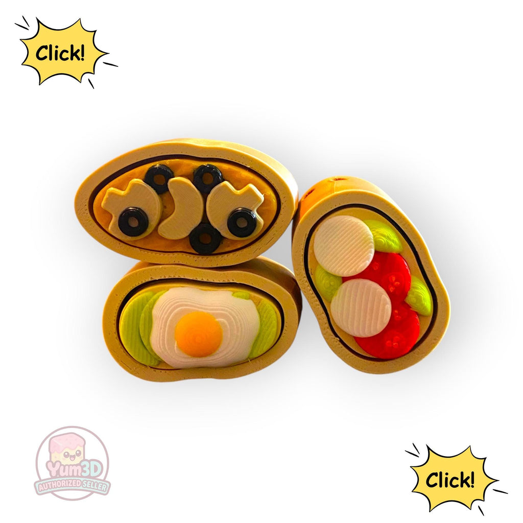 Tiny Bruschetta Bite Fidget Clicker Keychain | 3D Printed Sensory Toy | Foodie Gift