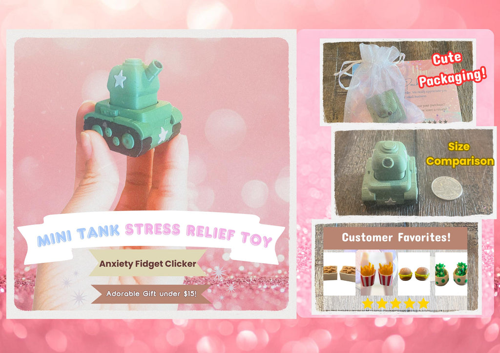 Mini Tank anxiety Fidget Clicker Keychain | 3D Printed Sensory Toy