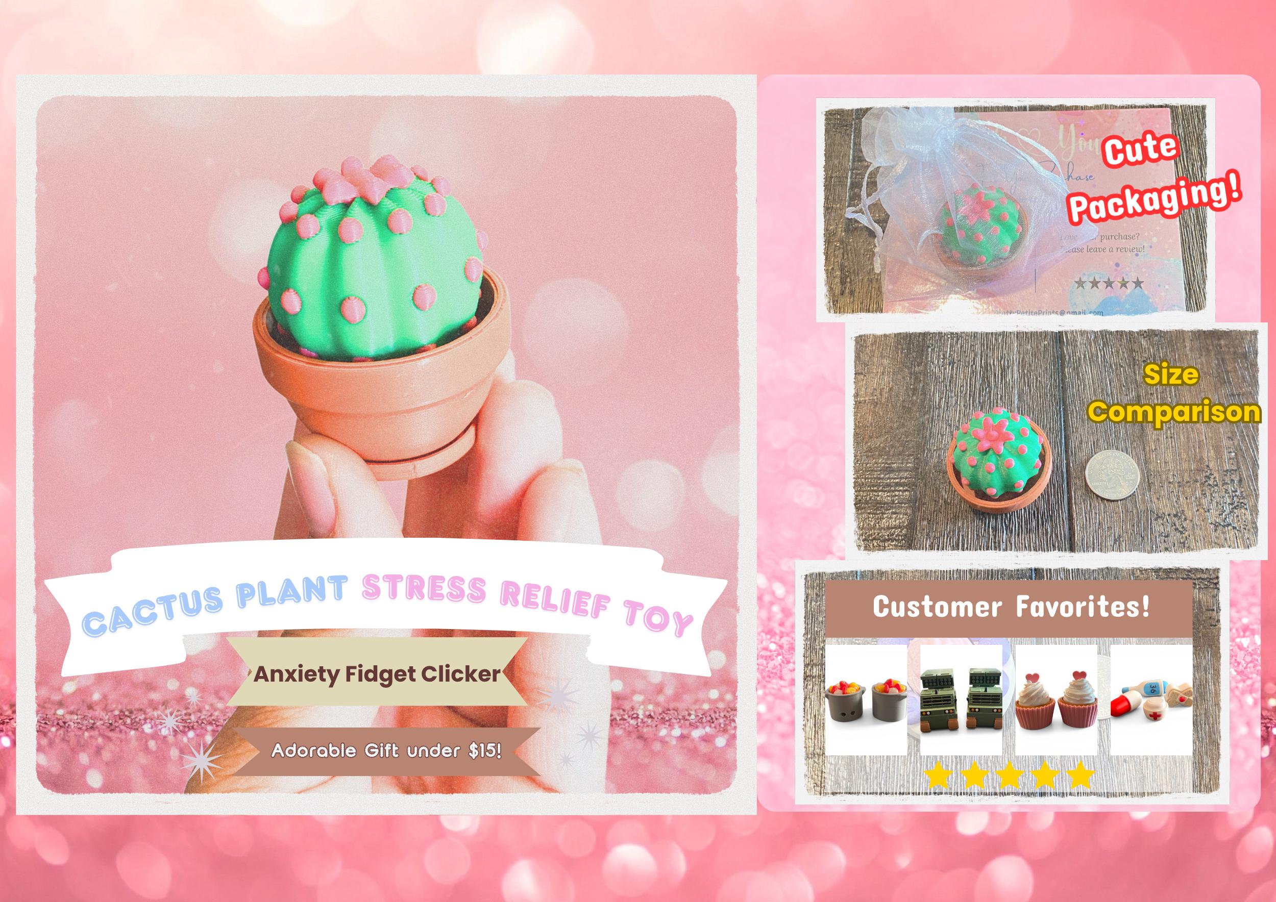 Adorable Cactus Plant Fidget Clicker Keychain | 3D Printed Sensory Toy | Anxiety Relief Gift
