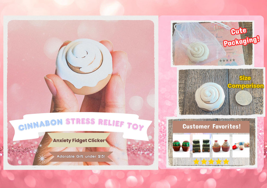 Sweet Cinnamon Roll Anxiety Fidget Clicker Keychain | Kawaii Dessert Sensory Toy