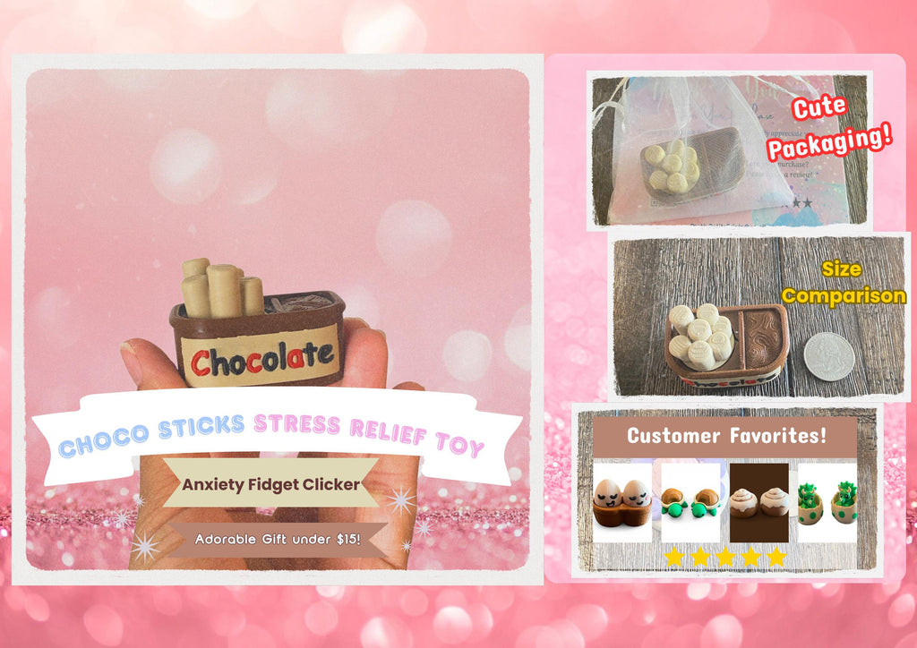 Yummy Chocolaty Breadstick Fidget Clicker Keychain | 3D Printed Sensory Toy | Foodie Gift