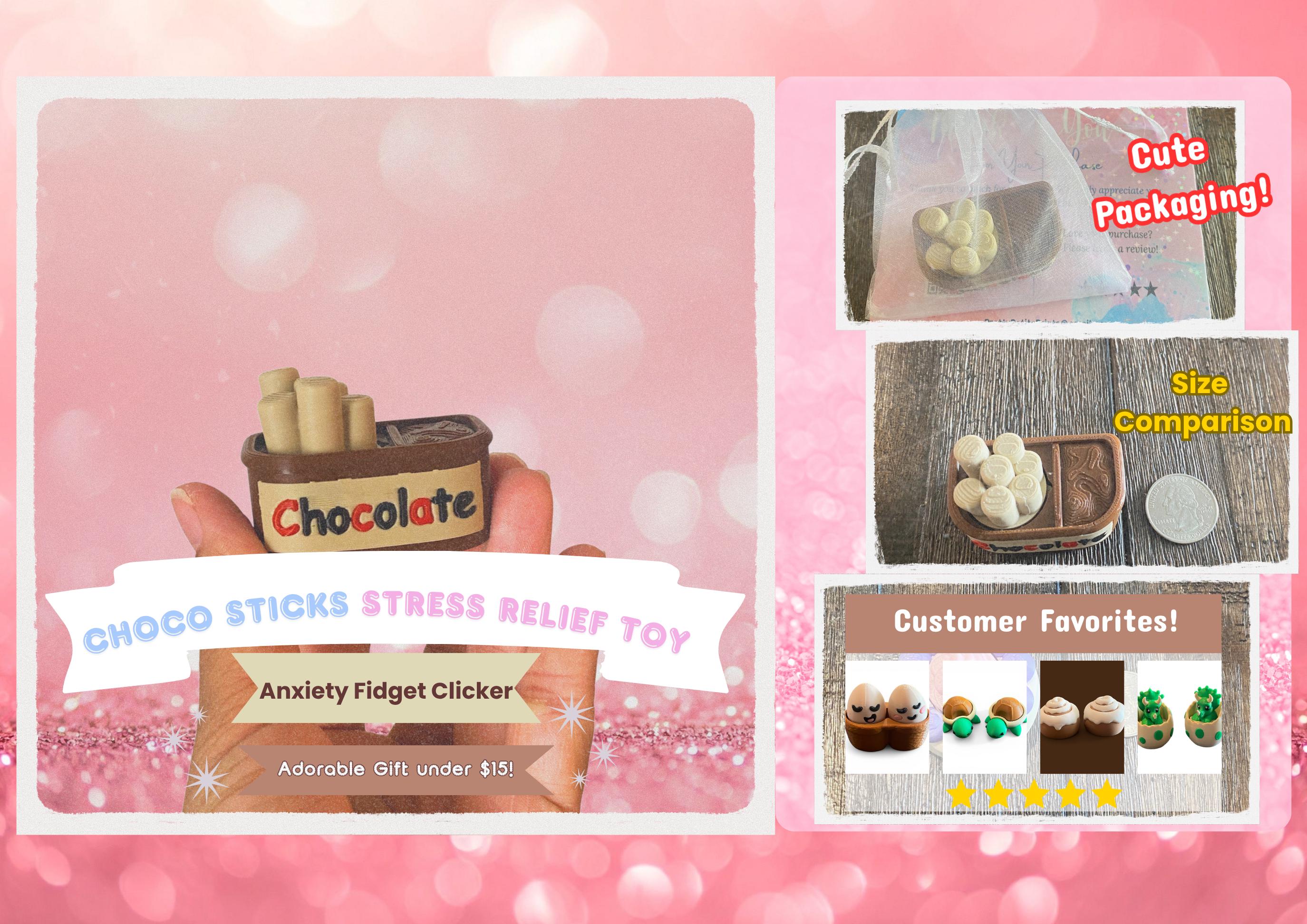 Yummy Chocolaty Breadstick Fidget Clicker Keychain | 3D Printed Sensory Toy | Foodie Gift