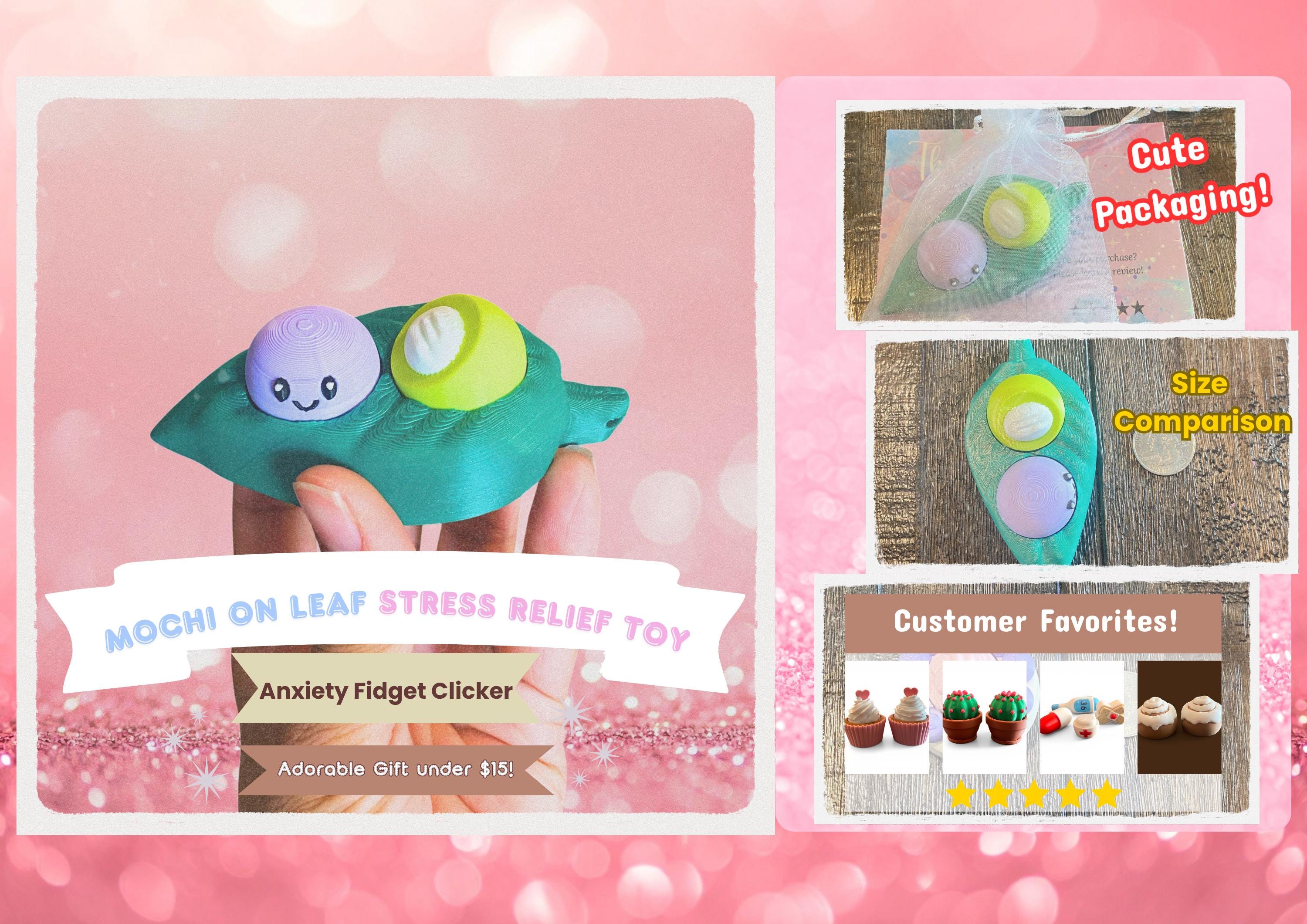 Kawaii Mochi Leaf Fidget Clicker Keychain | 3D Printed Sensory Toy | Foodie Gift