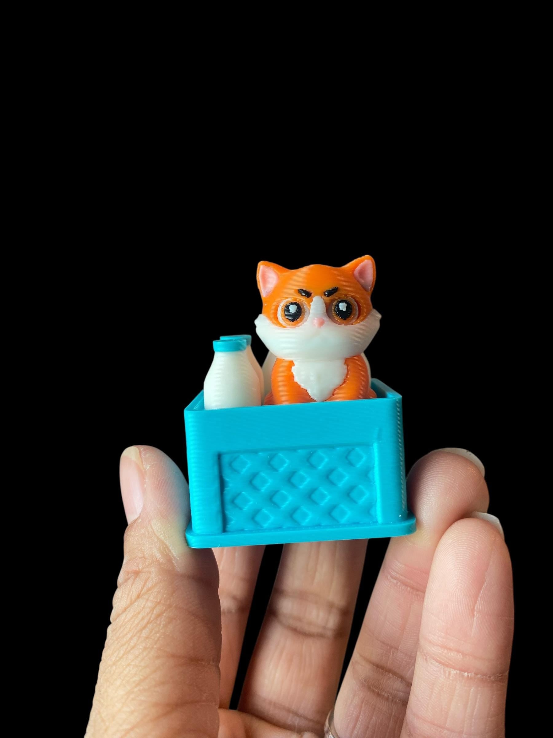 Kitty Cat in Milk Crate Fidget Clicker Keychain | 3D Printed Sensory Toy | Cat Gift