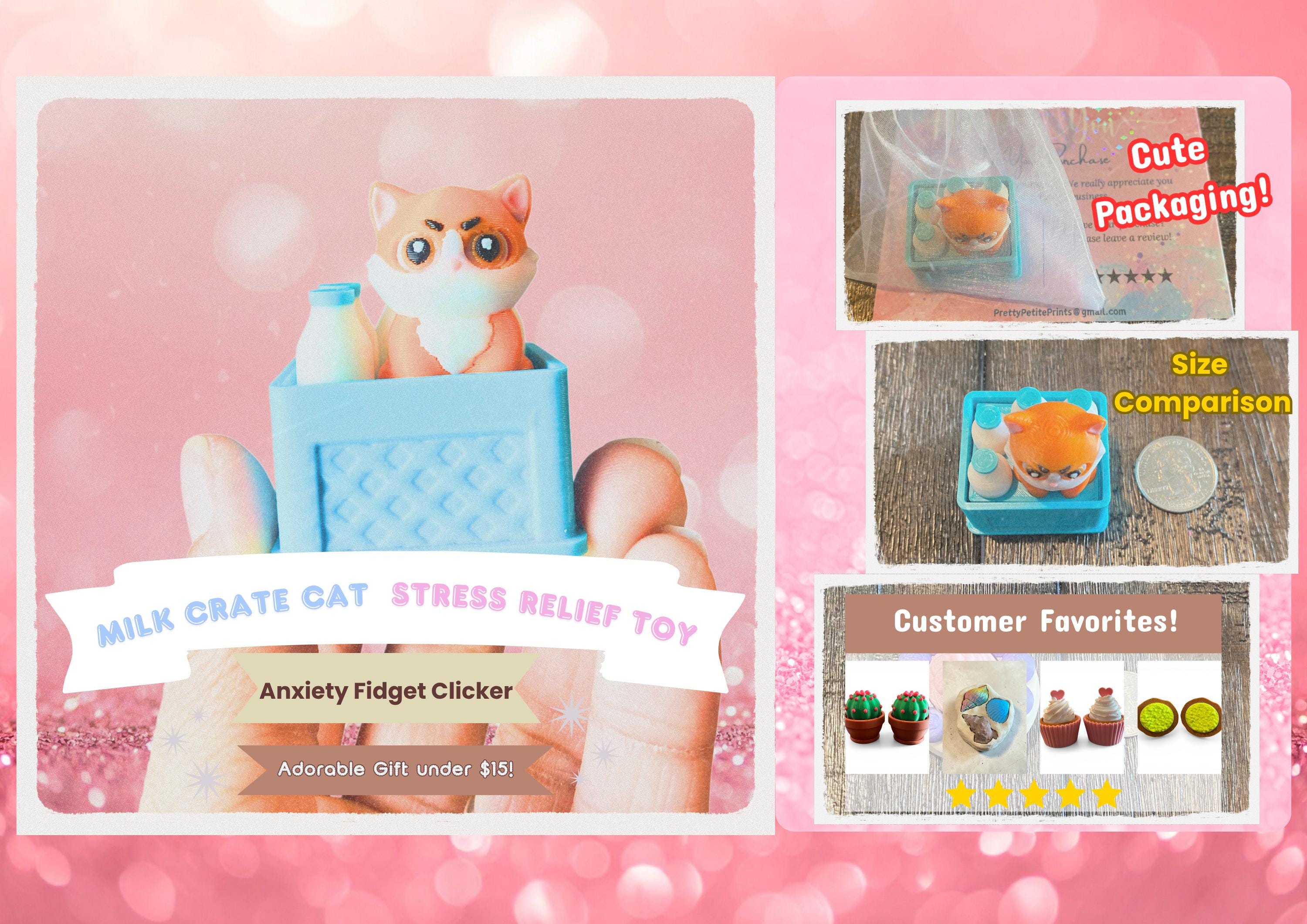 Kitty Cat in Milk Crate Fidget Clicker Keychain | 3D Printed Sensory Toy | Cat Gift