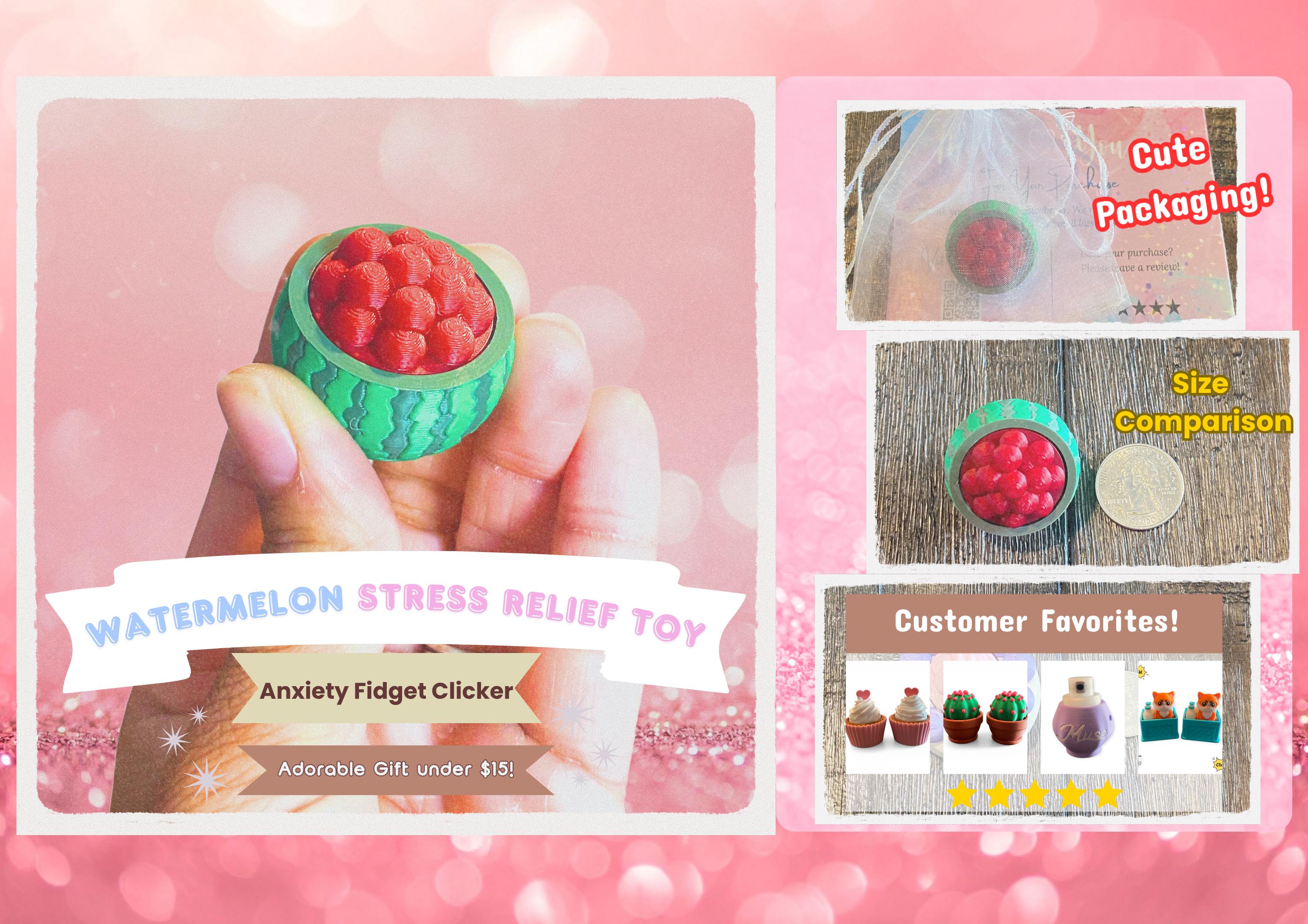 Juicy Watermelon Bowl Fidget Clicker Keychain | 3D Printed Sensory Toy | Summer Gift