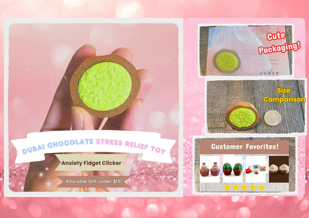 Sweet Dubai Chocolate Fidget Clicker Keychain | Kawaii Dessert Sensory Toy | Anxiety Relief Gift
