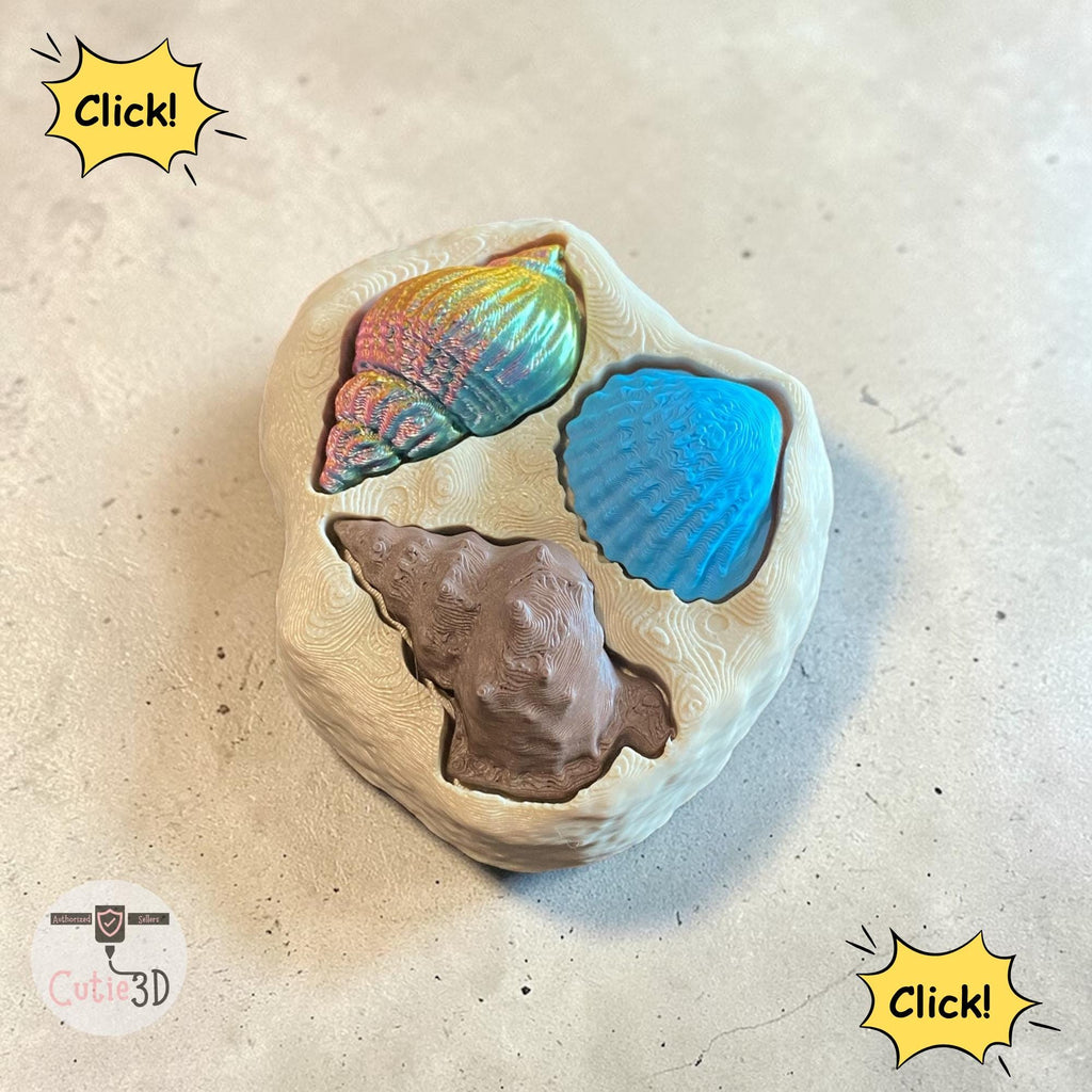 Summer Sea Shells Anxiety Fidget Multi-Clicker Keychain | 3D Printed Sensory Toy