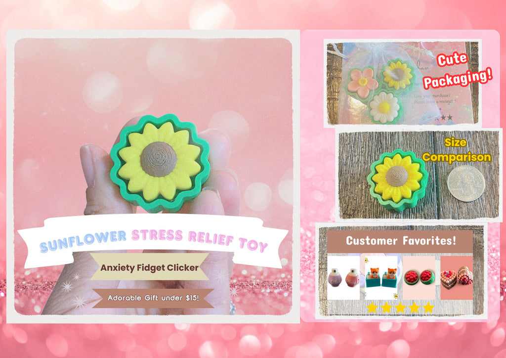 Spring Flower Fidget Clicker Set | 3D Printed Sensory Toy | Floral Gift