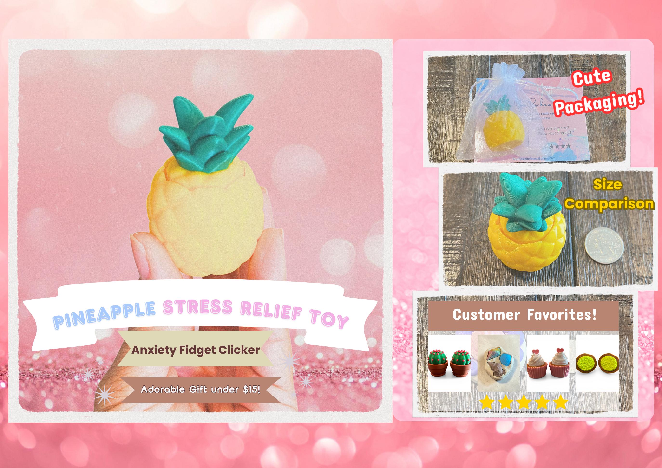 Juicy Pineapple Fidget Clicker Keychain | 3D Printed Sensory Toy | Anxiety Relief Gift