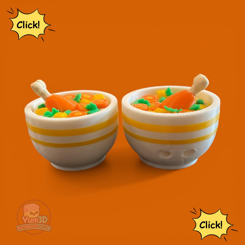 Delicious Chicken Soup Fidget Clicker Keychain | 3D Printed Sensory Toy | Kawaii Comfort Food Gift