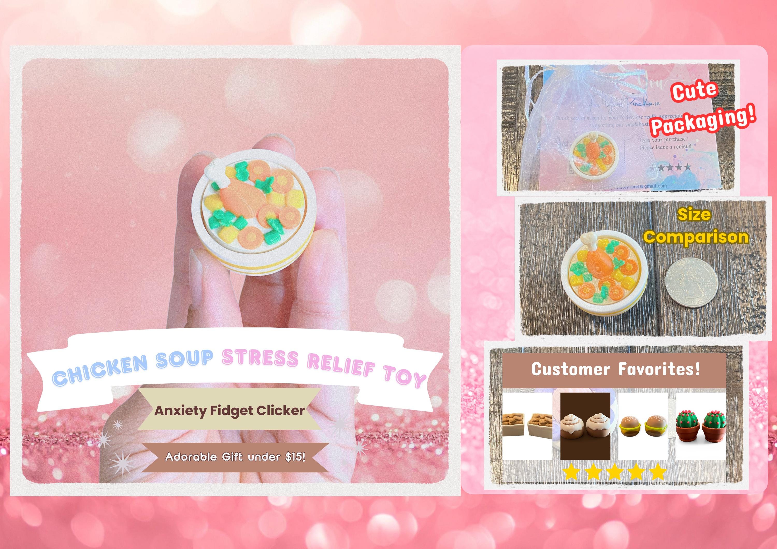 Delicious Chicken Soup Fidget Clicker Keychain | 3D Printed Sensory Toy | Kawaii Comfort Food Gift