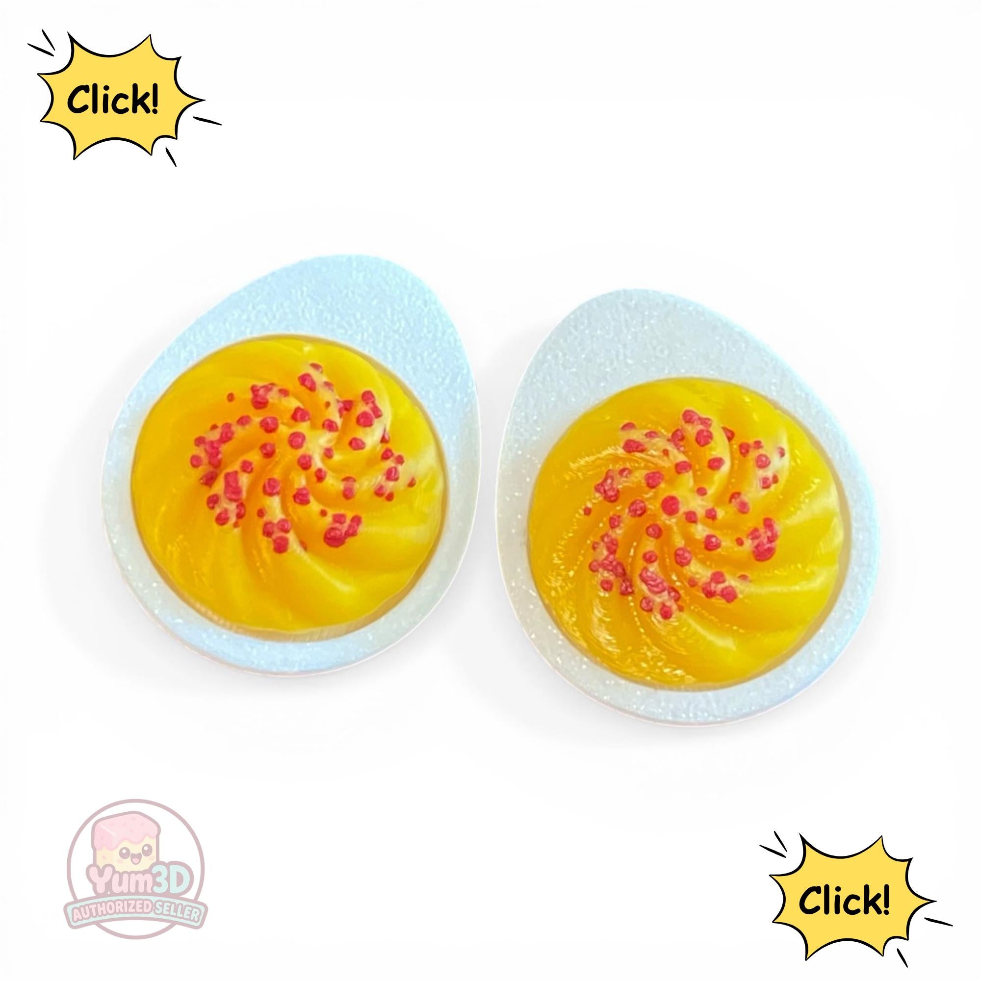 Deviled Egg Fidget Clicker Keychain | 3D Printed Sensory Toy | Kawaii Foodie Gift