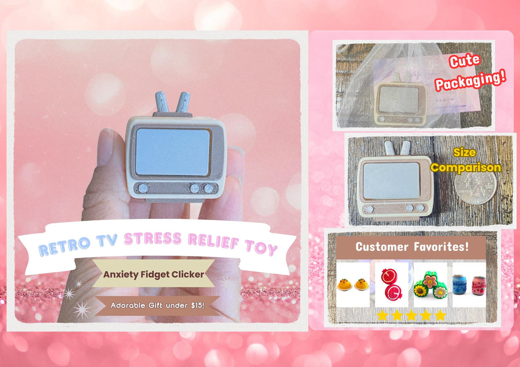 Retro TV Fidget Clicker Keychain | 3D Printed Sensory Toy | Nostalgic Novelty Gift