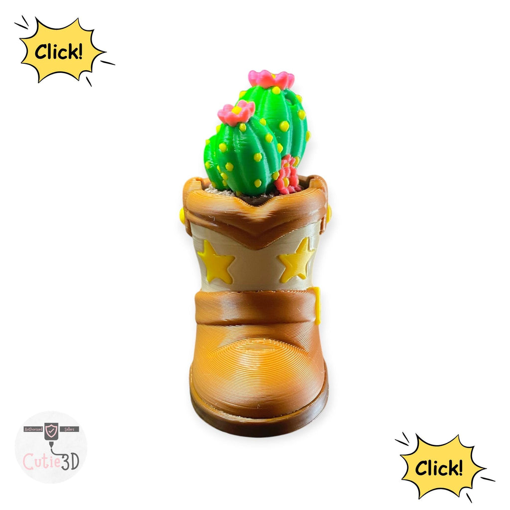 Cactus in Boot Fidget Clicker Keychain | 3D Printed Sensory Toy | Western Gift