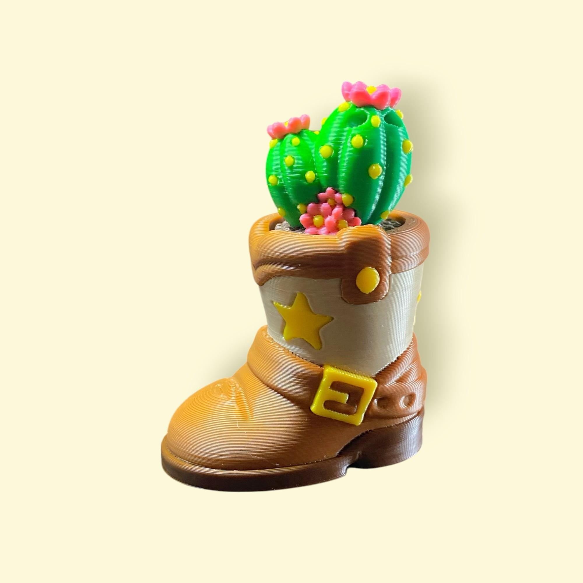 Cactus in Boot Fidget Clicker Keychain | 3D Printed Sensory Toy | Western Gift