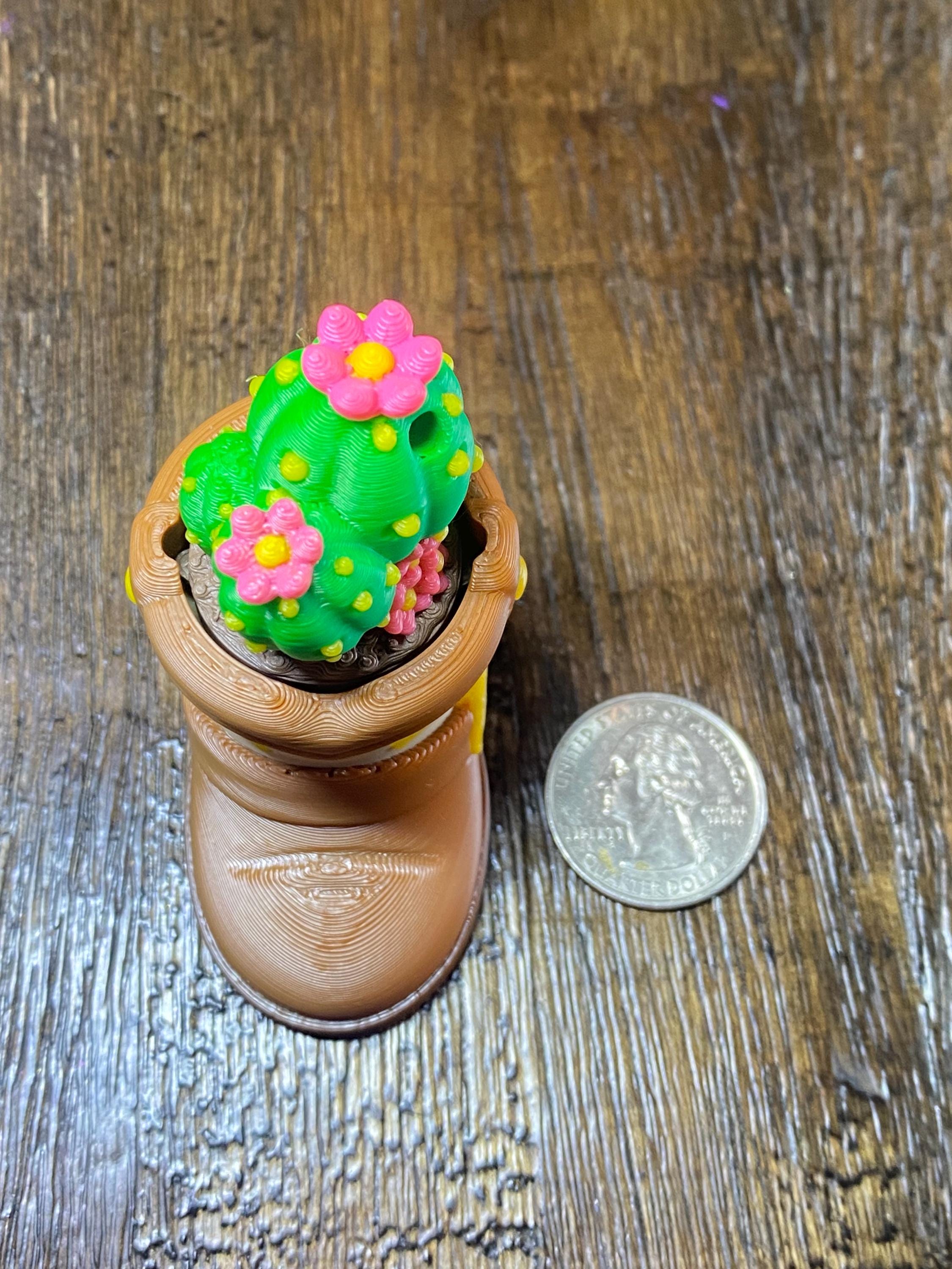 Cactus in Boot Fidget Clicker Keychain | 3D Printed Sensory Toy | Western Gift