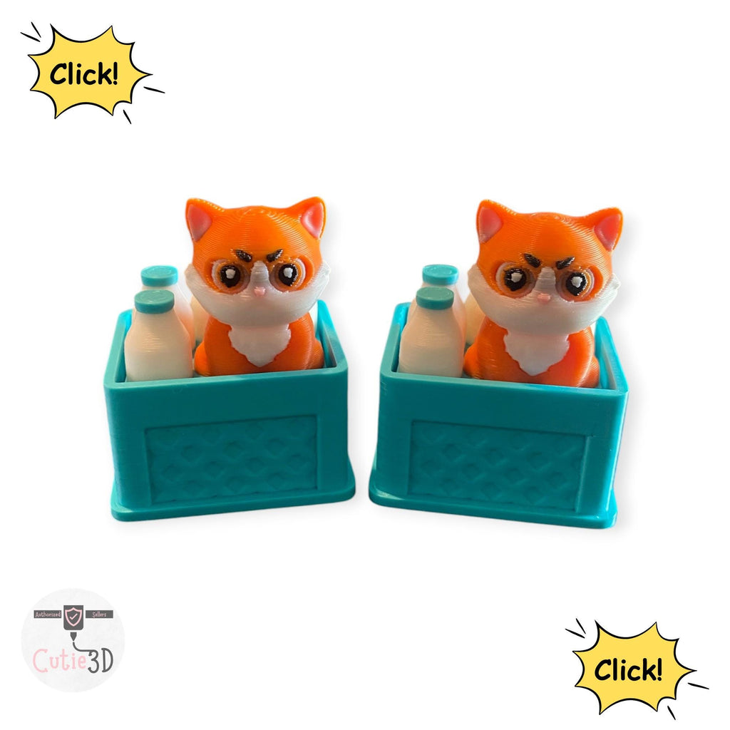 Kitty Cat in Milk Crate Fidget Clicker Keychain | 3D Printed Sensory Toy | Cat Gift