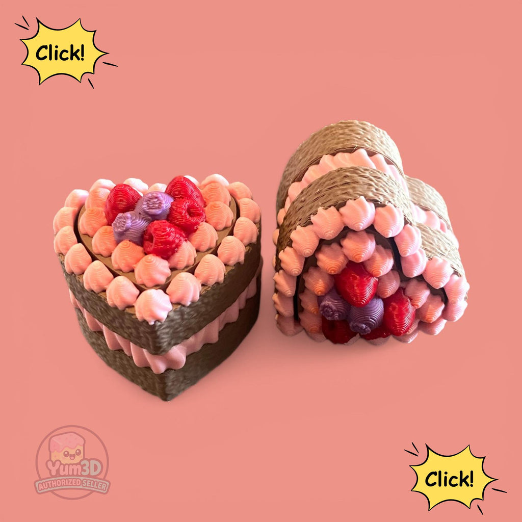 Chocolate Heart Cake Fidget Clicker Keychain | 3D Printed Sensory Toy | Dessert Gift
