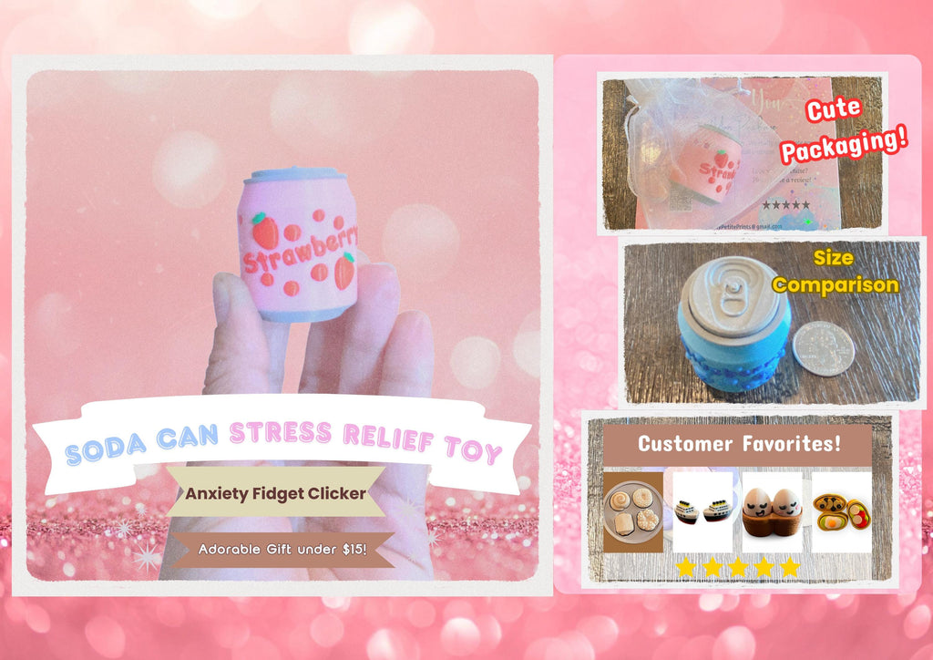 Tiny Soda Can Fidget Clicker Keychain | 3D Printed Sensory Toy | Custom Drink Gift