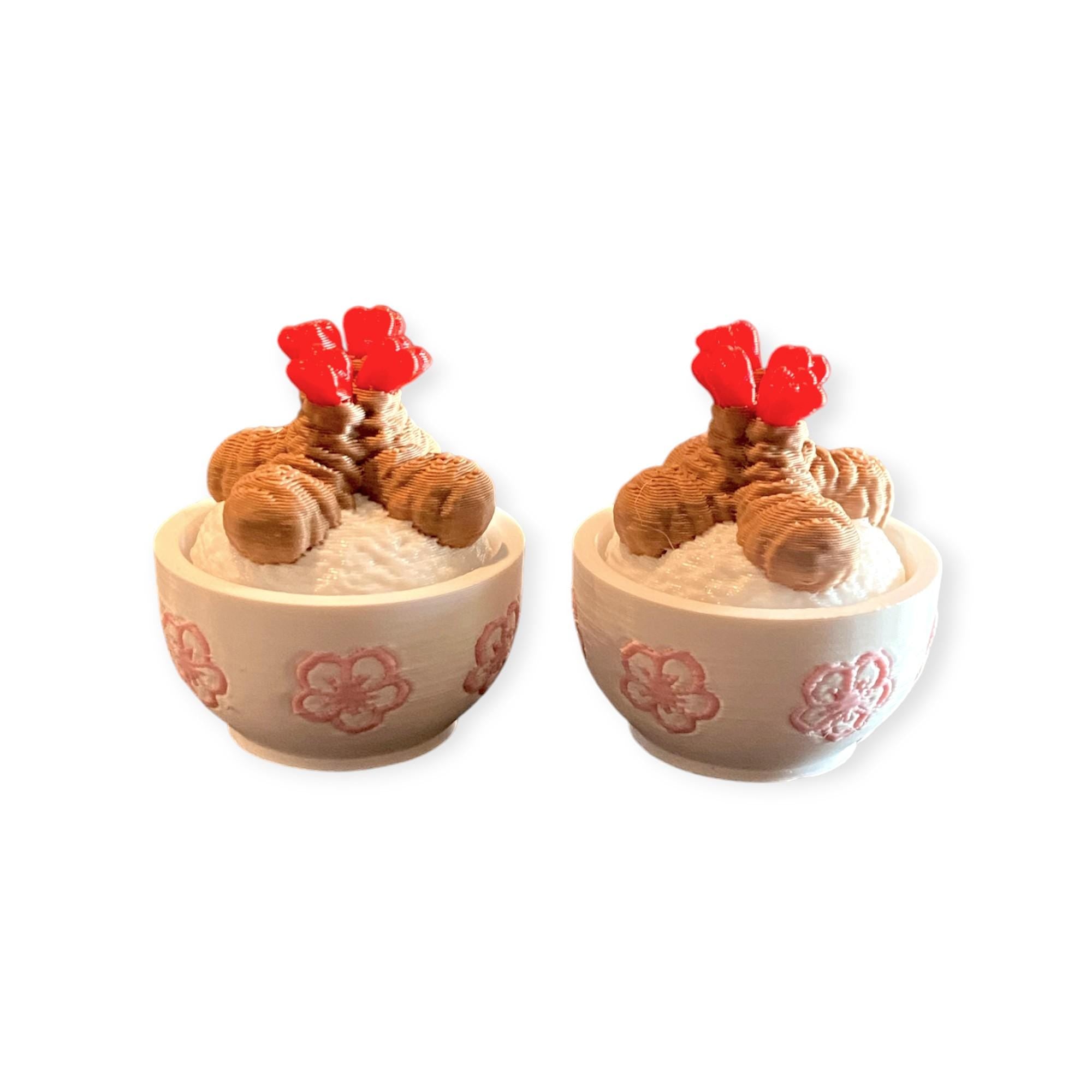 Tempura Rice Bowl Fidget Clicker Keychain | 3D Printed Kawaii Sensory Toy | Foodie Gift