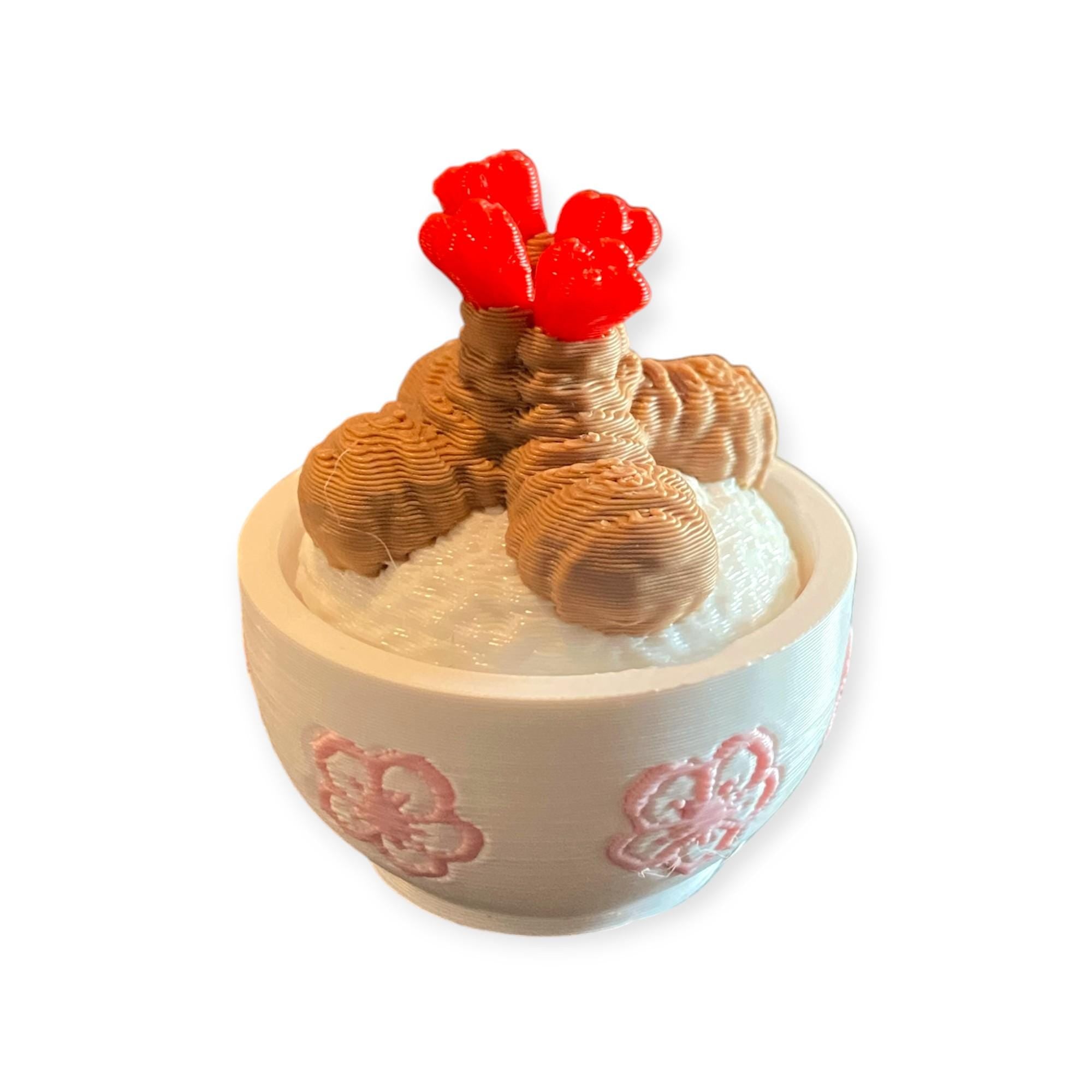Tempura Rice Bowl Fidget Clicker Keychain | 3D Printed Kawaii Sensory Toy | Foodie Gift