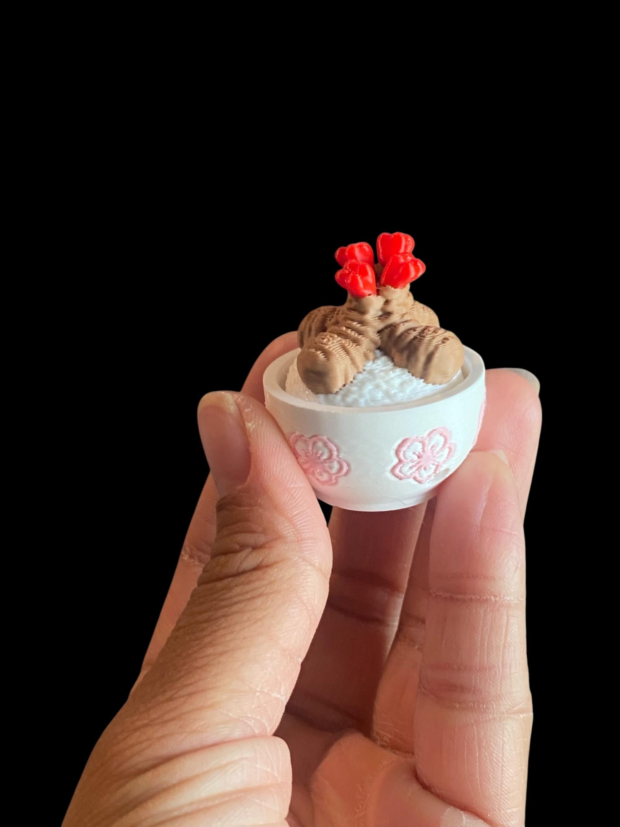 Tempura Rice Bowl Fidget Clicker Keychain | 3D Printed Kawaii Sensory Toy | Foodie Gift