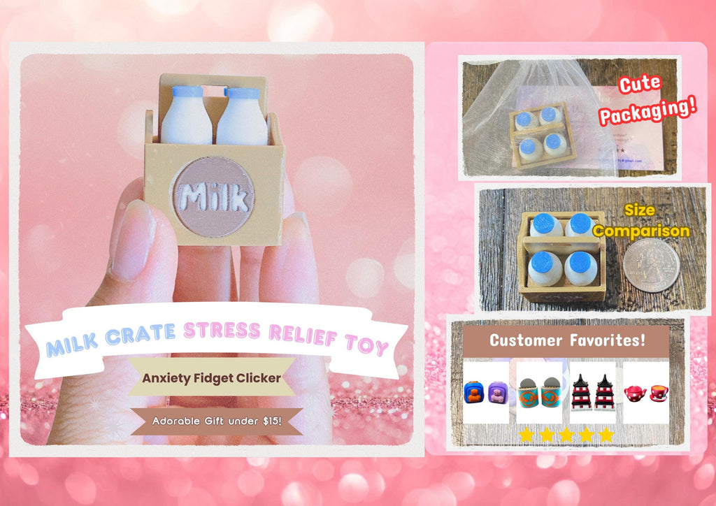 Milk Crate Fidget Clicker Keychain | 3D Printed Sensory Toy | Cat Gift