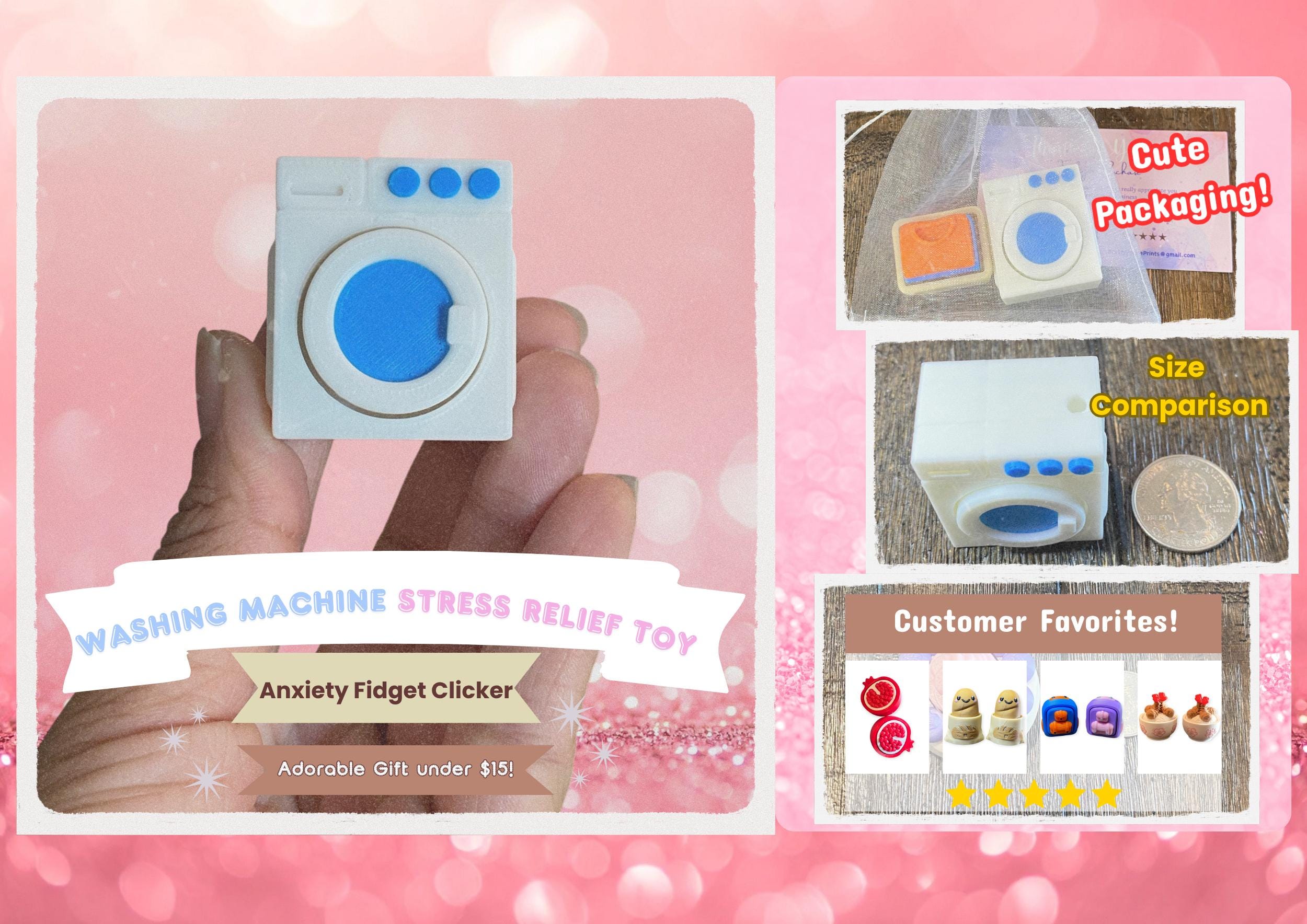 Laundry Set Fidget Clicker Keychain | 3D Printed Sensory Toy | Cottagecore Gift