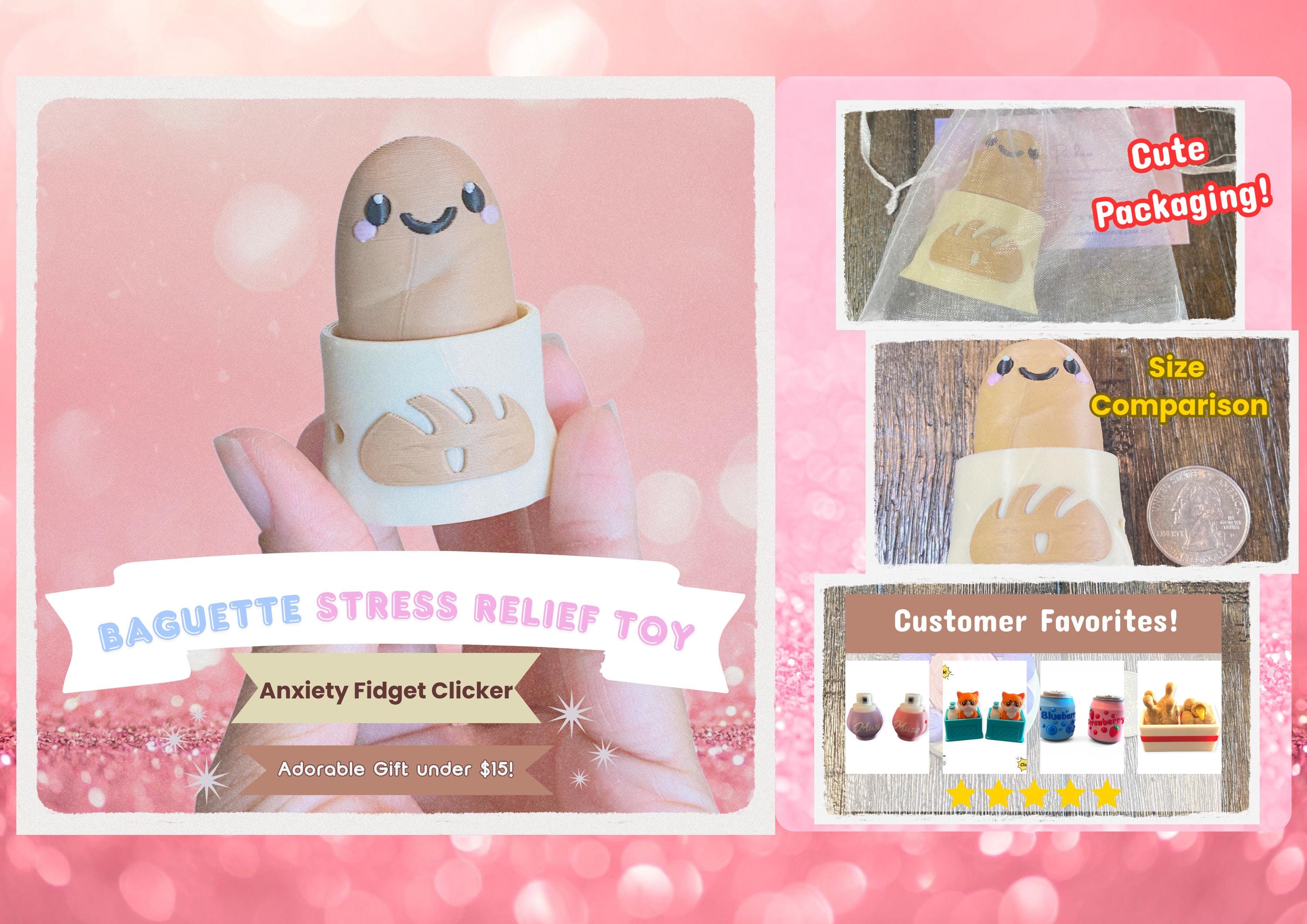 Happy Baguette Fidget Clicker Keychain | 3D Printed Sensory Toy | Foodie Gift