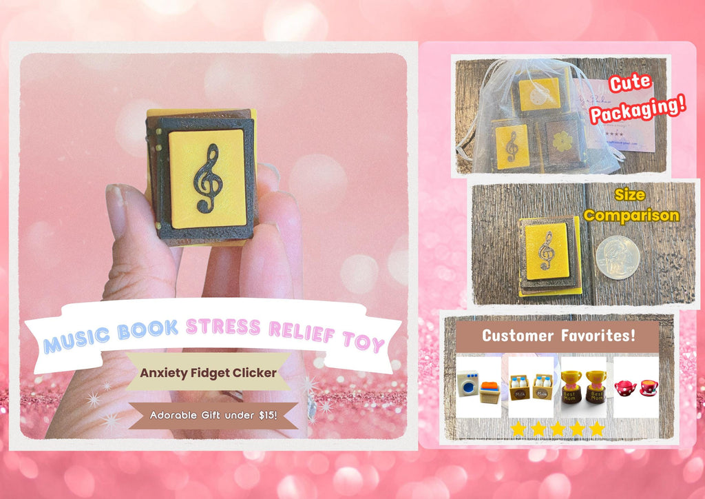 Stacked Books Fidget Clicker Keychain | 3D Printed Sensory Toy | Book Lover Gift