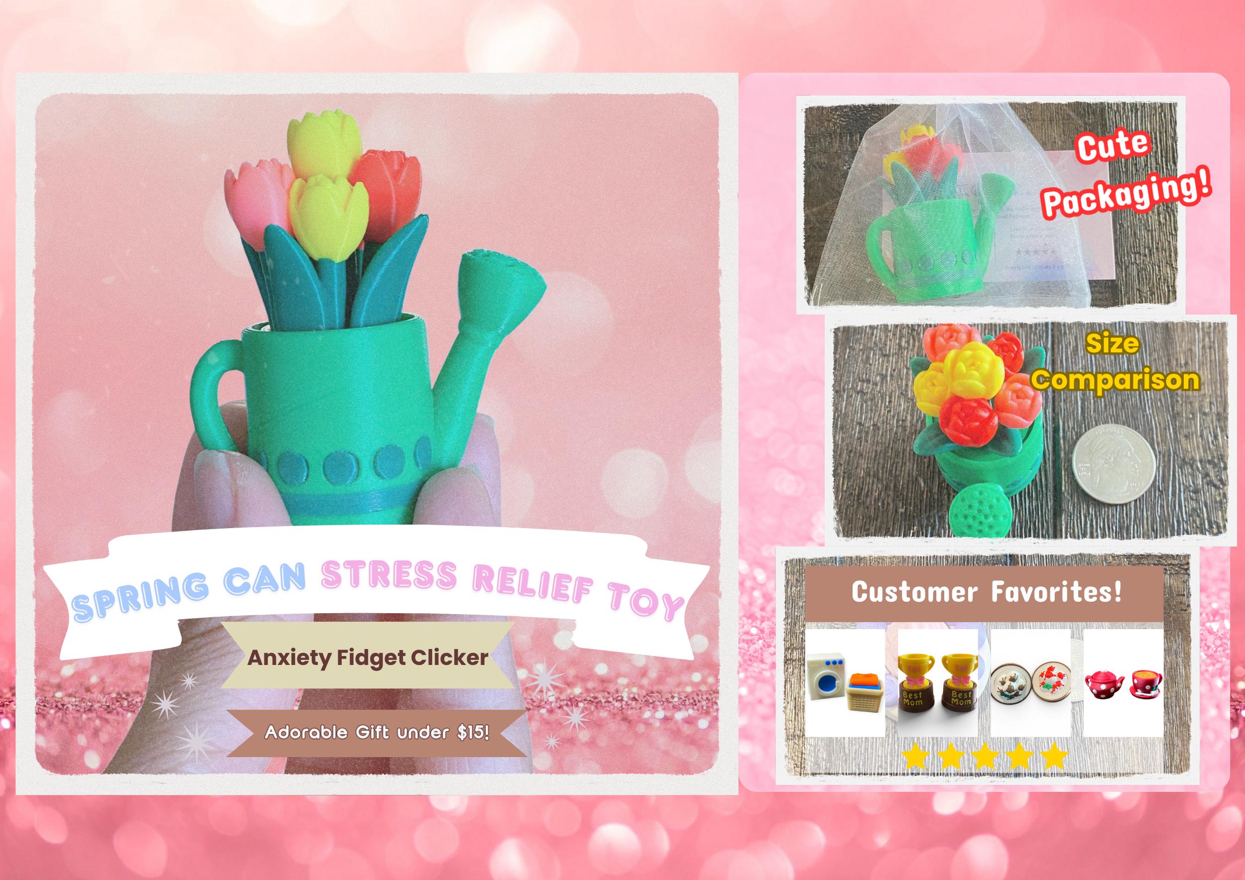 Tulip Watering Can Fidget Clicker Keychain | 3D Printed Sensory Toy | Cottagecore Gift