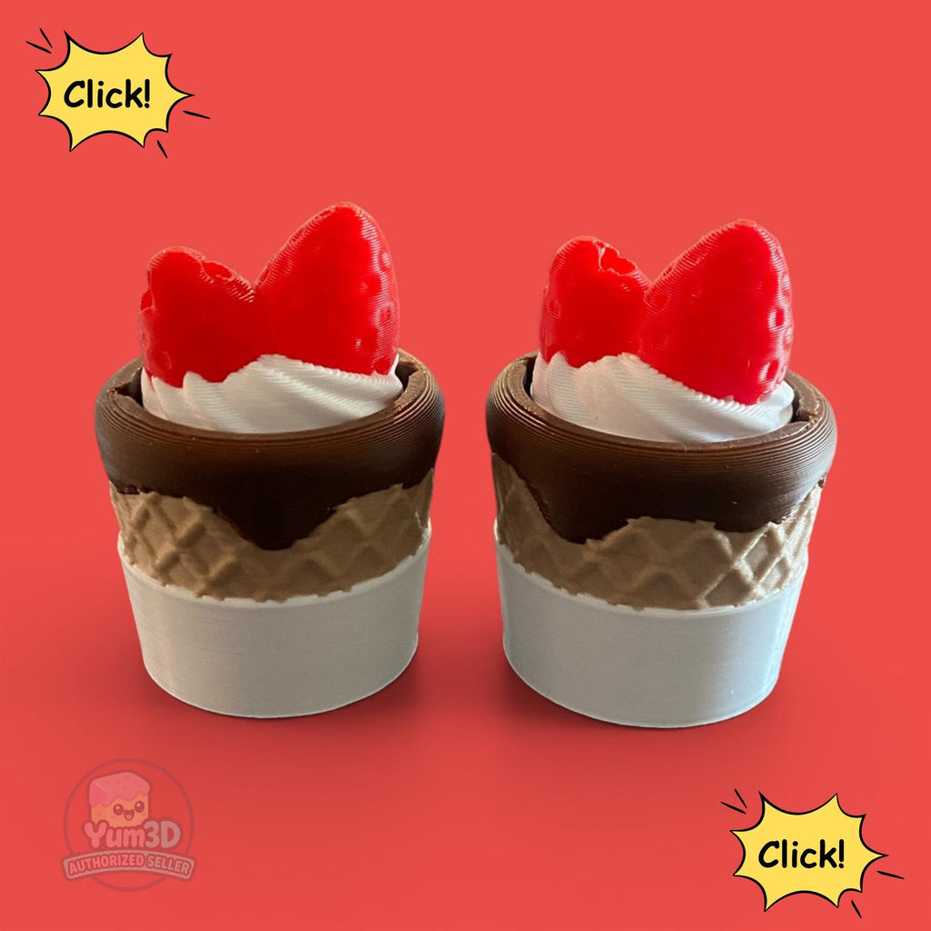 Strawberry Ice Cream Cone Fidget Clicker Keychain | 3D Printed Sensory Toy | Foodie Gift