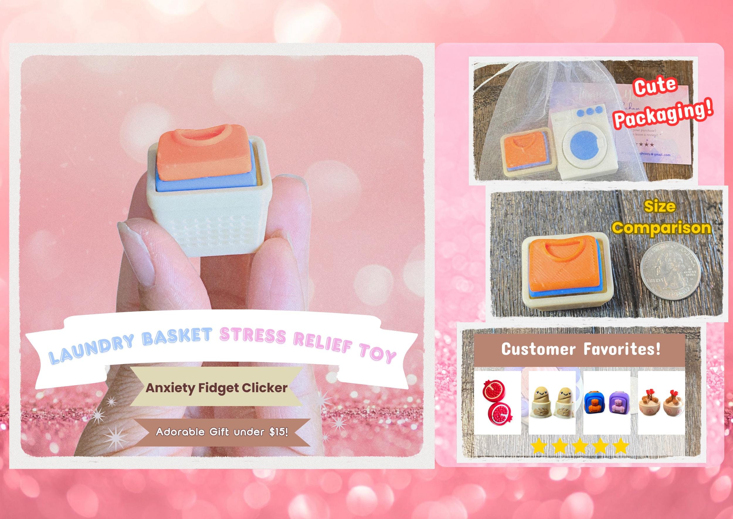 Laundry Set Fidget Clicker Keychain | 3D Printed Sensory Toy | Cottagecore Gift