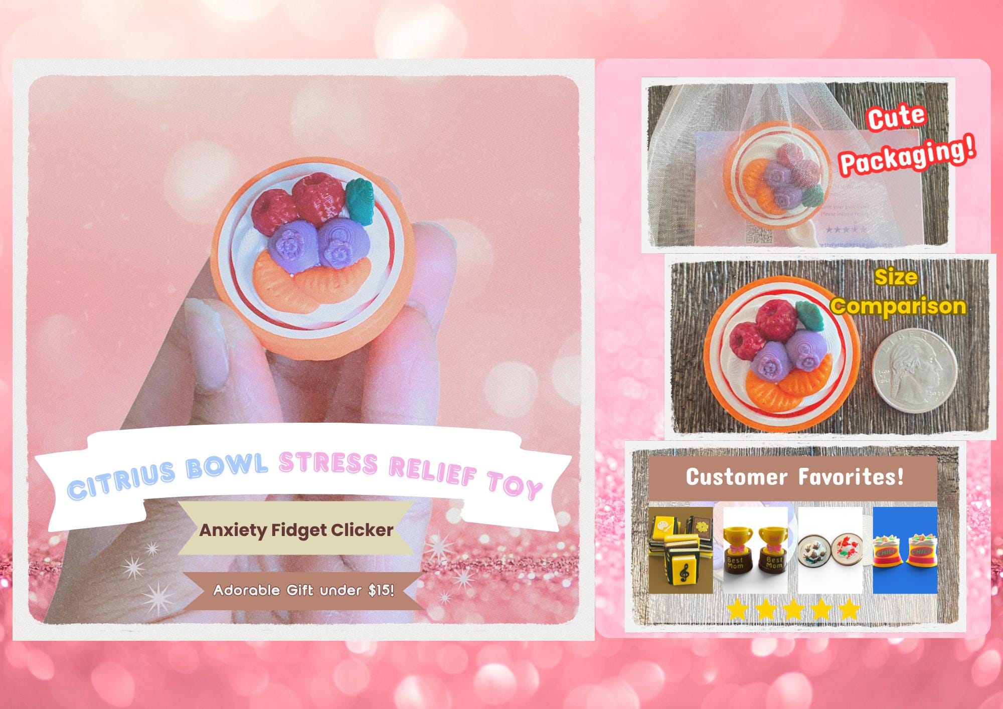 Fruit Bowl Fidget Clicker Keychain | 3D Printed Sensory Toy | Summer Gift