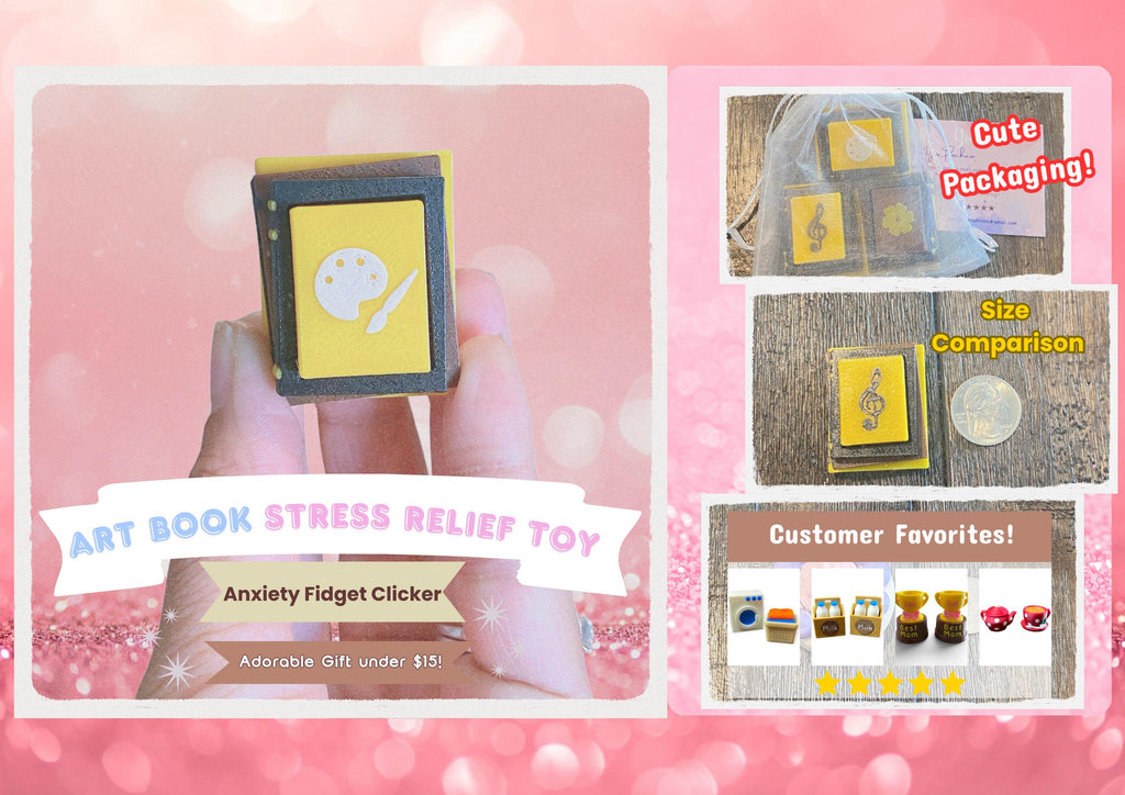 Stacked Books Fidget Clicker Keychain | 3D Printed Sensory Toy | Book Lover Gift