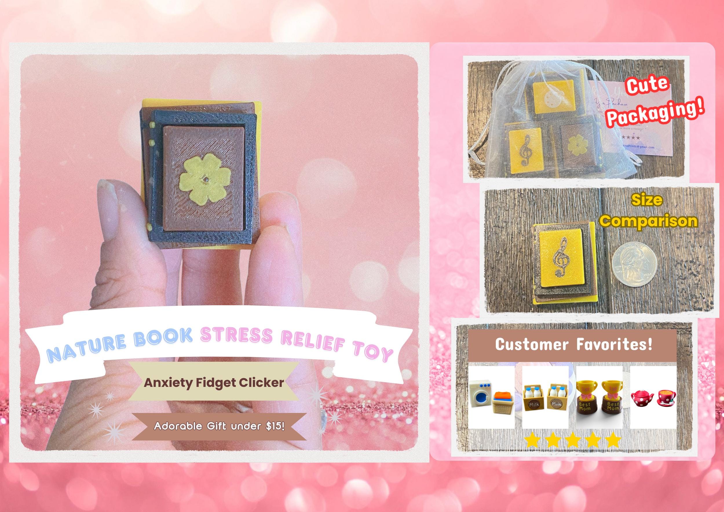 Stacked Books Fidget Clicker Keychain | 3D Printed Sensory Toy | Book Lover Gift