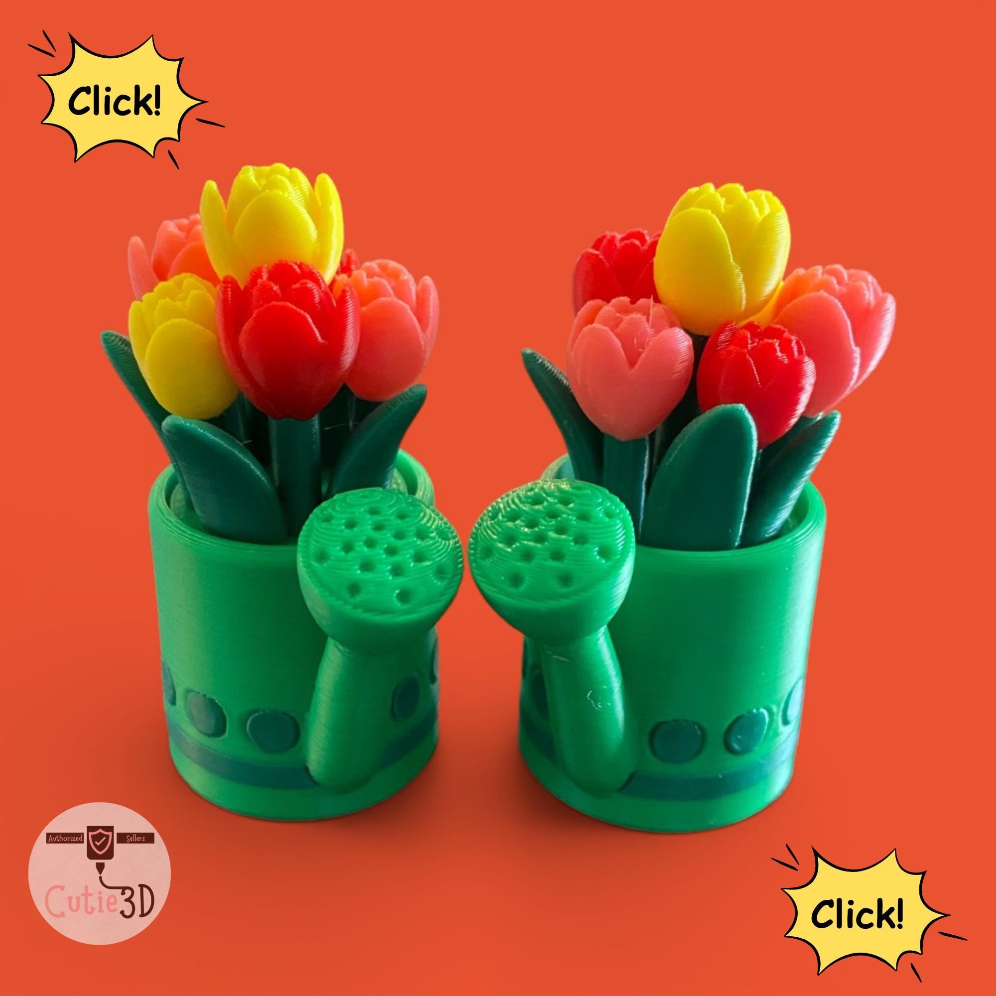 Tulip Watering Can Fidget Clicker Keychain | 3D Printed Sensory Toy | Cottagecore Gift
