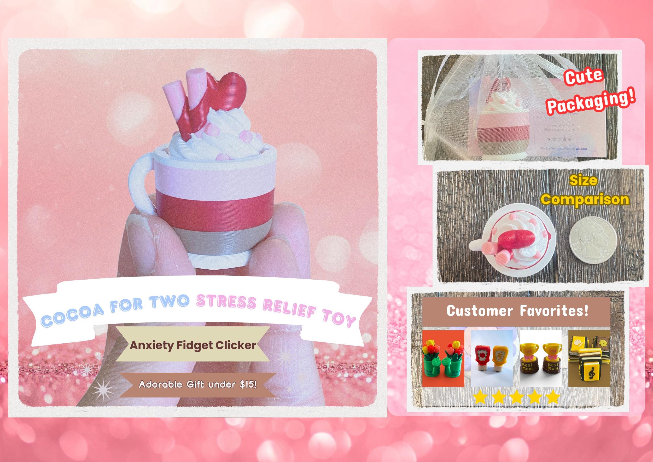 Hot Cocoa Valentine Fidget Clicker Keychain | 3D Printed Sensory Toy | Love Gift