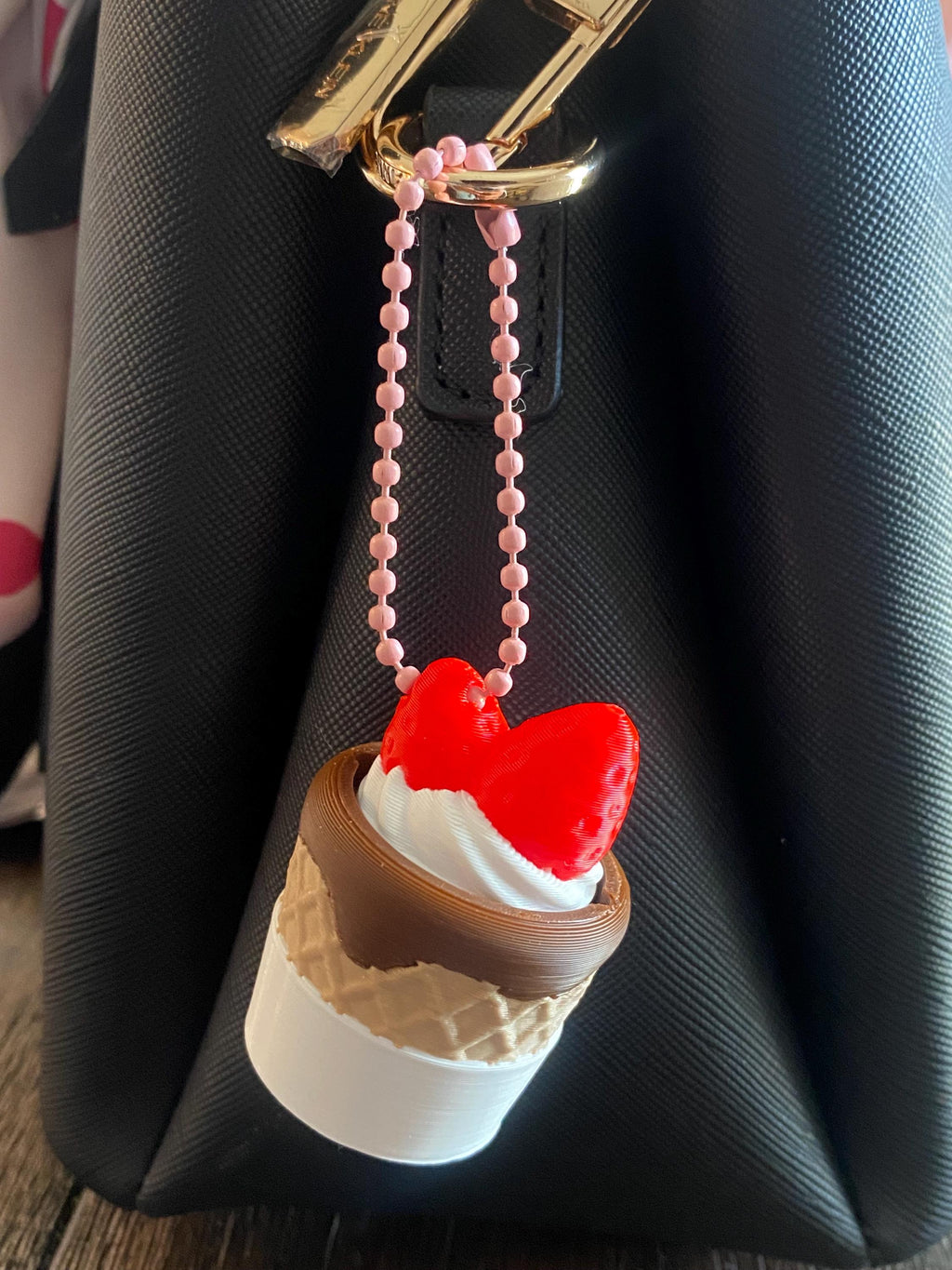 Strawberry Ice Cream Cone Fidget Clicker Keychain | 3D Printed Sensory Toy | Foodie Gift