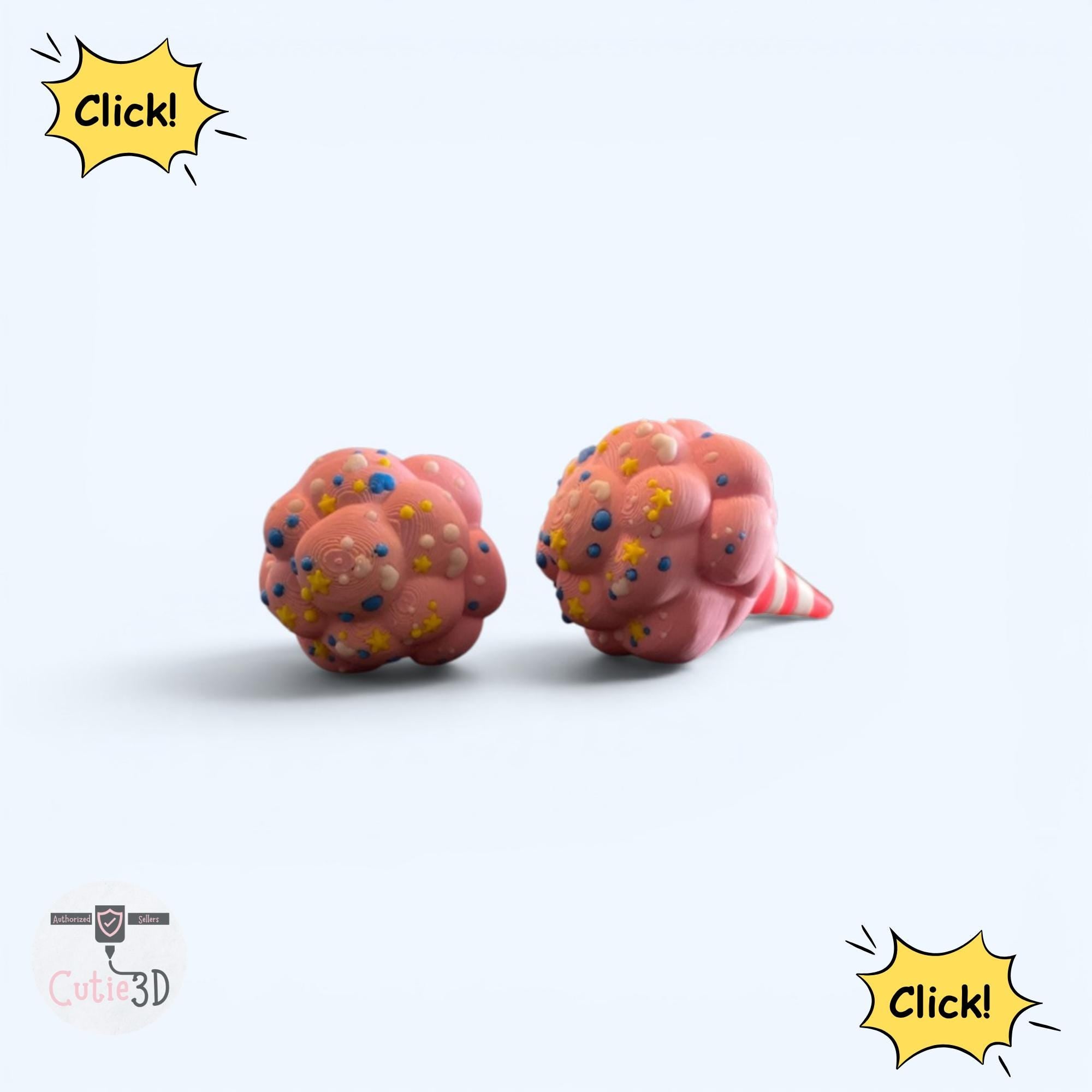 Fluffy Cotton Candy Fidget Clicker | 3D Printed Kawaii Sensory Toy | Dessert Gift