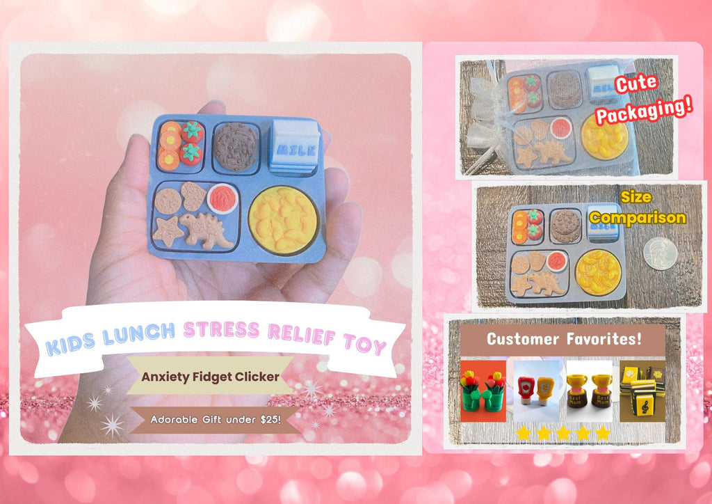 Lunchbox Fidget Clicker Keychain | 3D Printed Sensory Toy | Kawaii Snack Gift